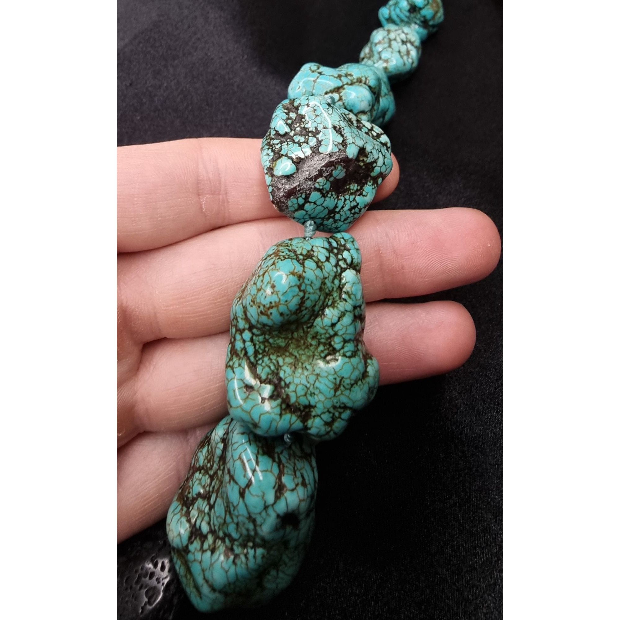 Vintage Large Genuine Coral & Turquoise Beaded Necklace With Black L Size ONE SIZE - 7 Thumbnail