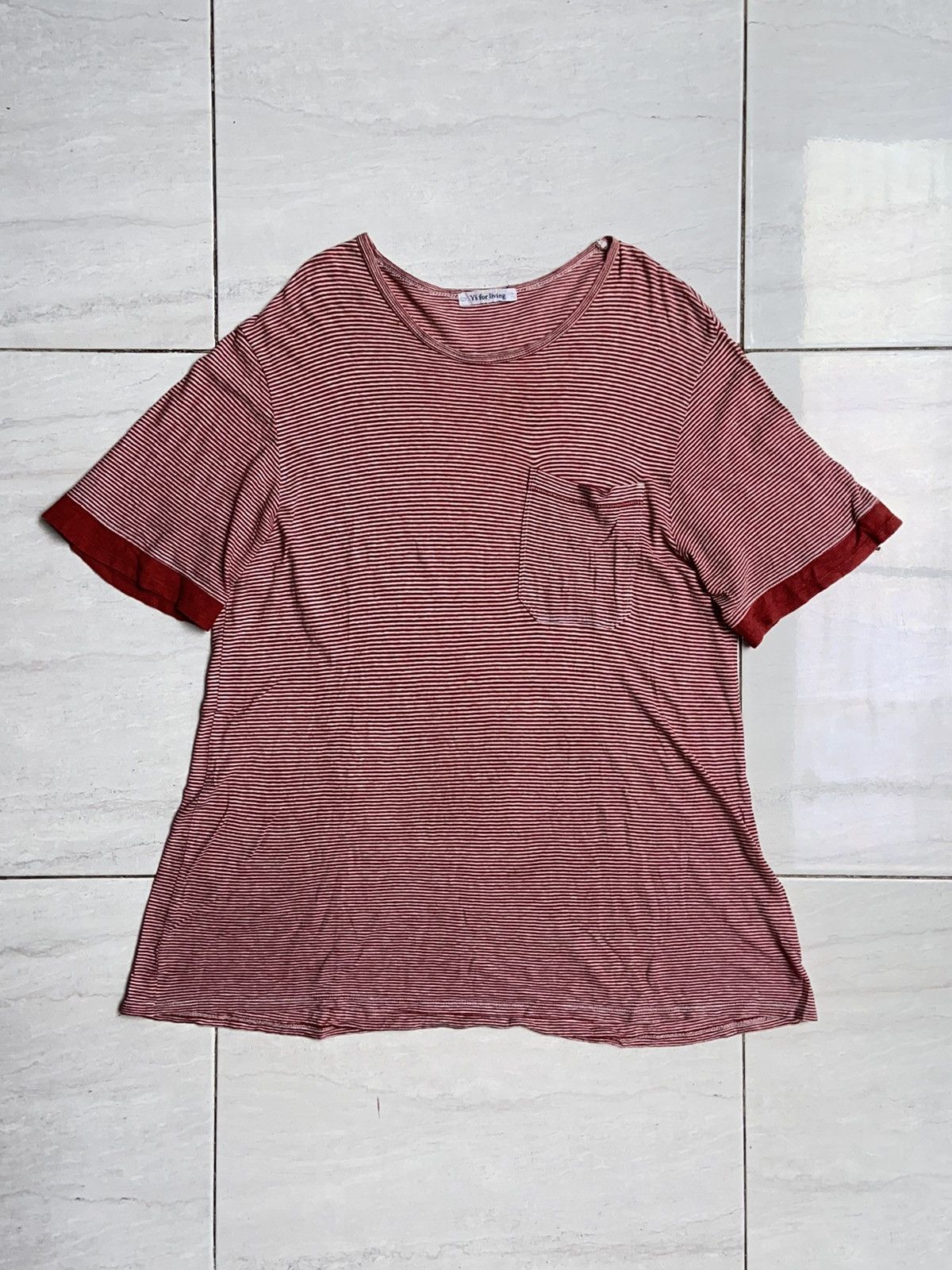 image of Yohji Yamamoto x YS Y’S For Living Red Striped T-Shirt, Men's (Size Large)