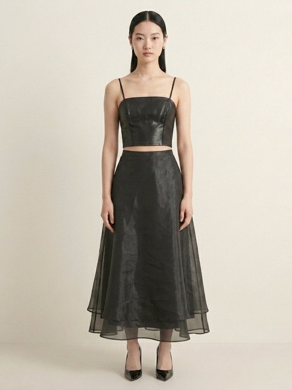 Vintage Vintage Black Organza Bustier Maxi 2-Piece Skirt Suit Set Size XS / US 0-2 / IT 36-38 - 1 Thumbnail