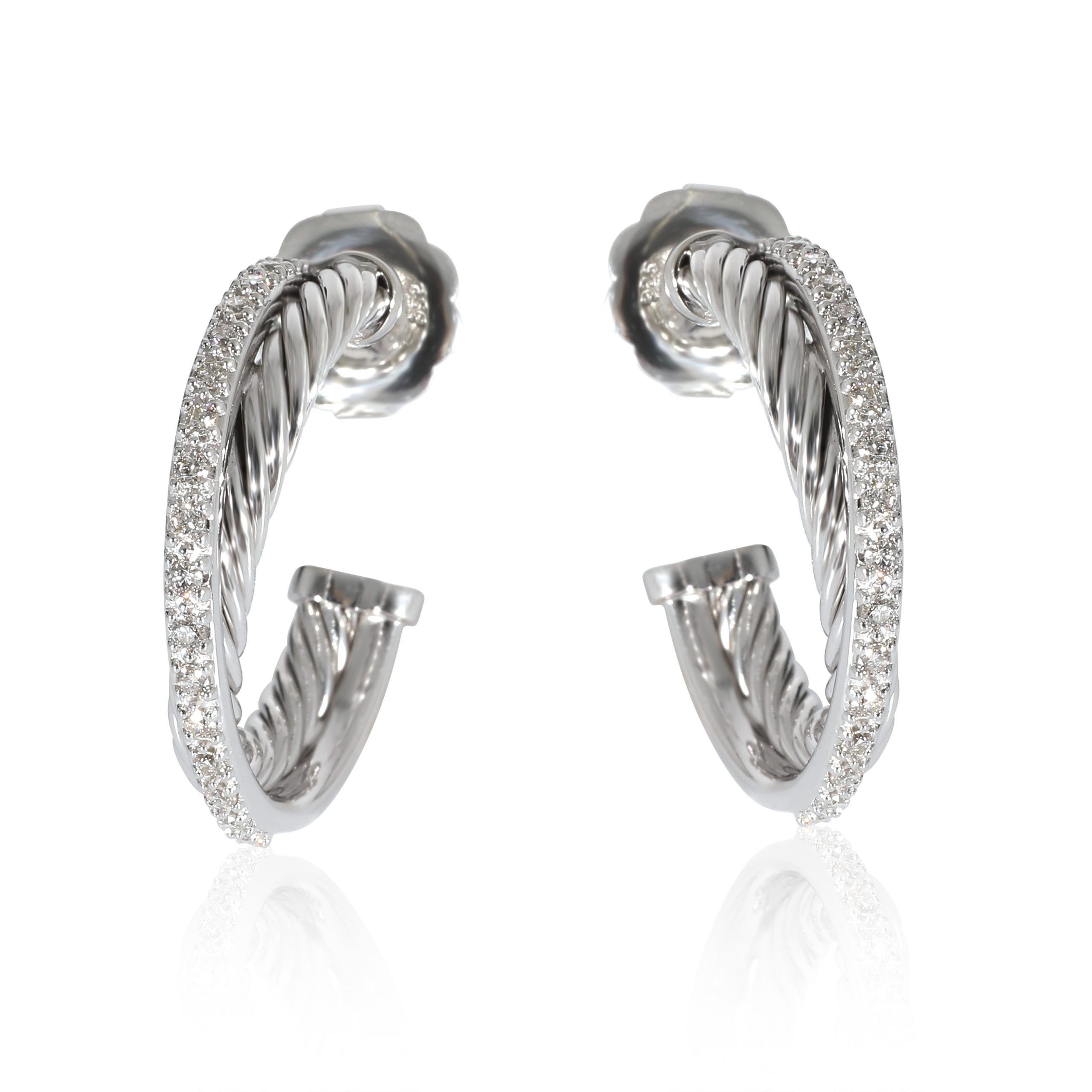 David Yurman David Yurman Crossover Hoop Earrings in 18k White Gold/Sterling Silver 0.3 CTW Size ONE SIZE - 1 Thumbnail
