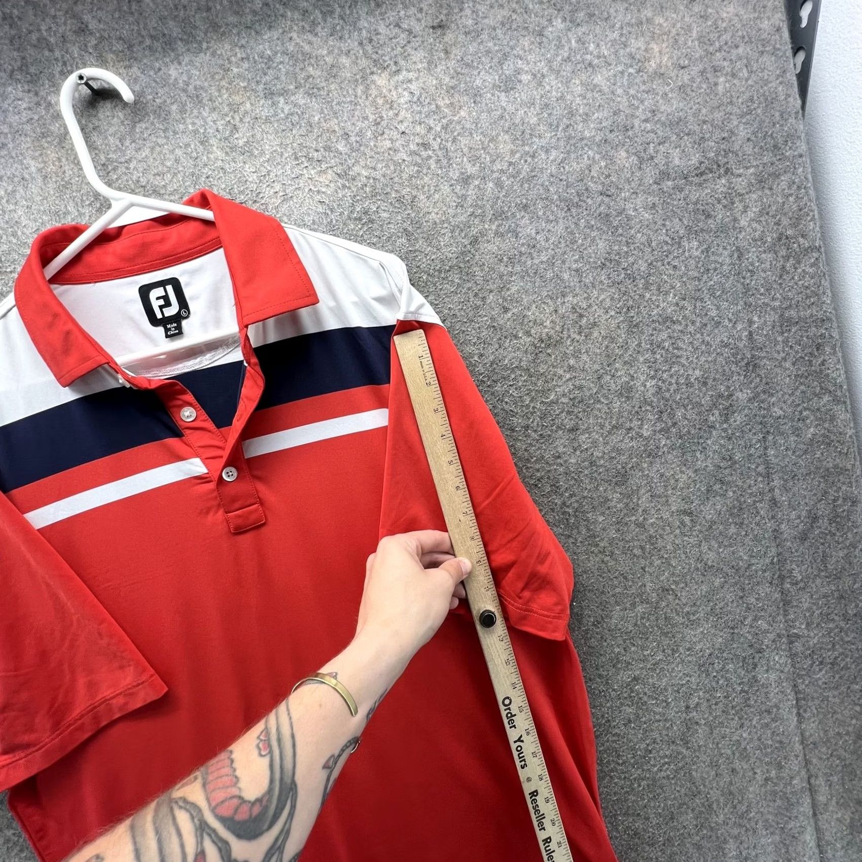 Footjoy FootJoy Polo Shirt Mens Large Red Stripe Golf Stretch Short Sleeve Performance Polo Shirt Size US L / EU 52-54 / 3 - 7 Thumbnail