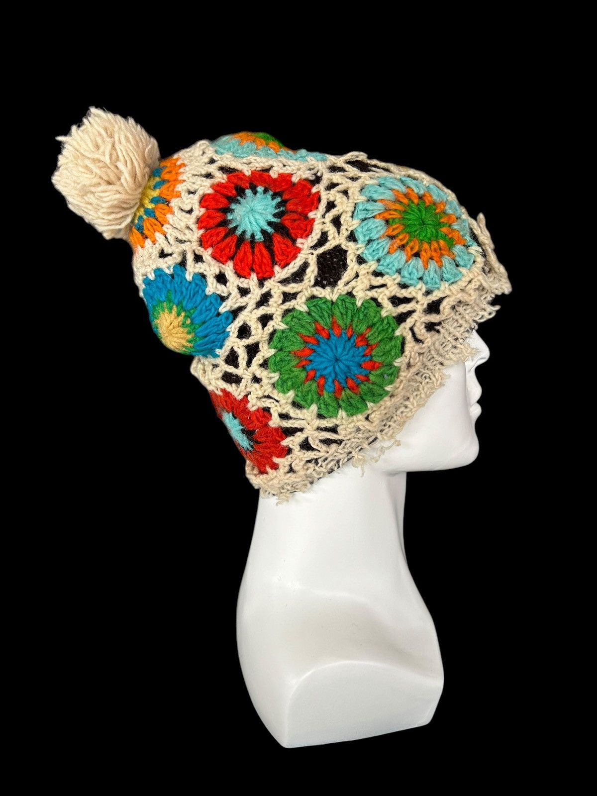 Japanese Brand × Kapital × Vintage Rare Hippies Style Crochet knitted Distressed Beanie Hat ☠️🌈☠️ Size ONE SIZE - 8 Thumbnail