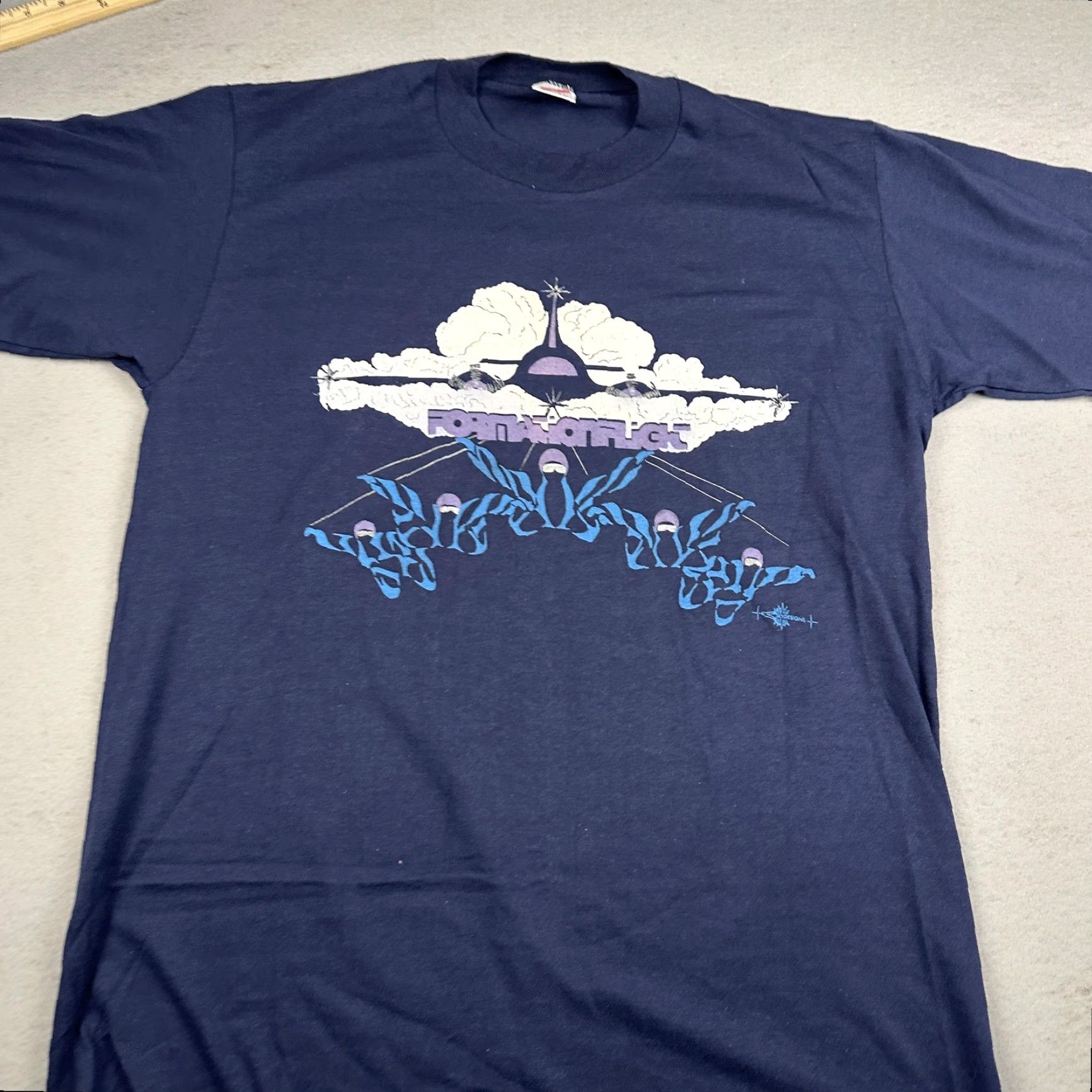 Jerzees VINTAGE Jerzees Formation Flight Graphic Shirt Mens Large Blue 80s Crew Neck Short Sleeve Cotton Polyester United States Size US L / EU 52-54 / 3 - 4 Thumbnail