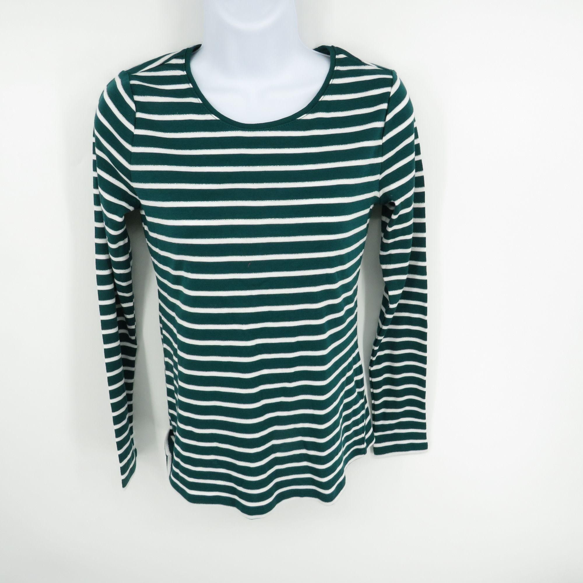 Charter Club Charter Club Womens Green White Striped Long Sleeve Shirt XS Size XS / US 0-2 / IT 36-38 - 1 Thumbnail