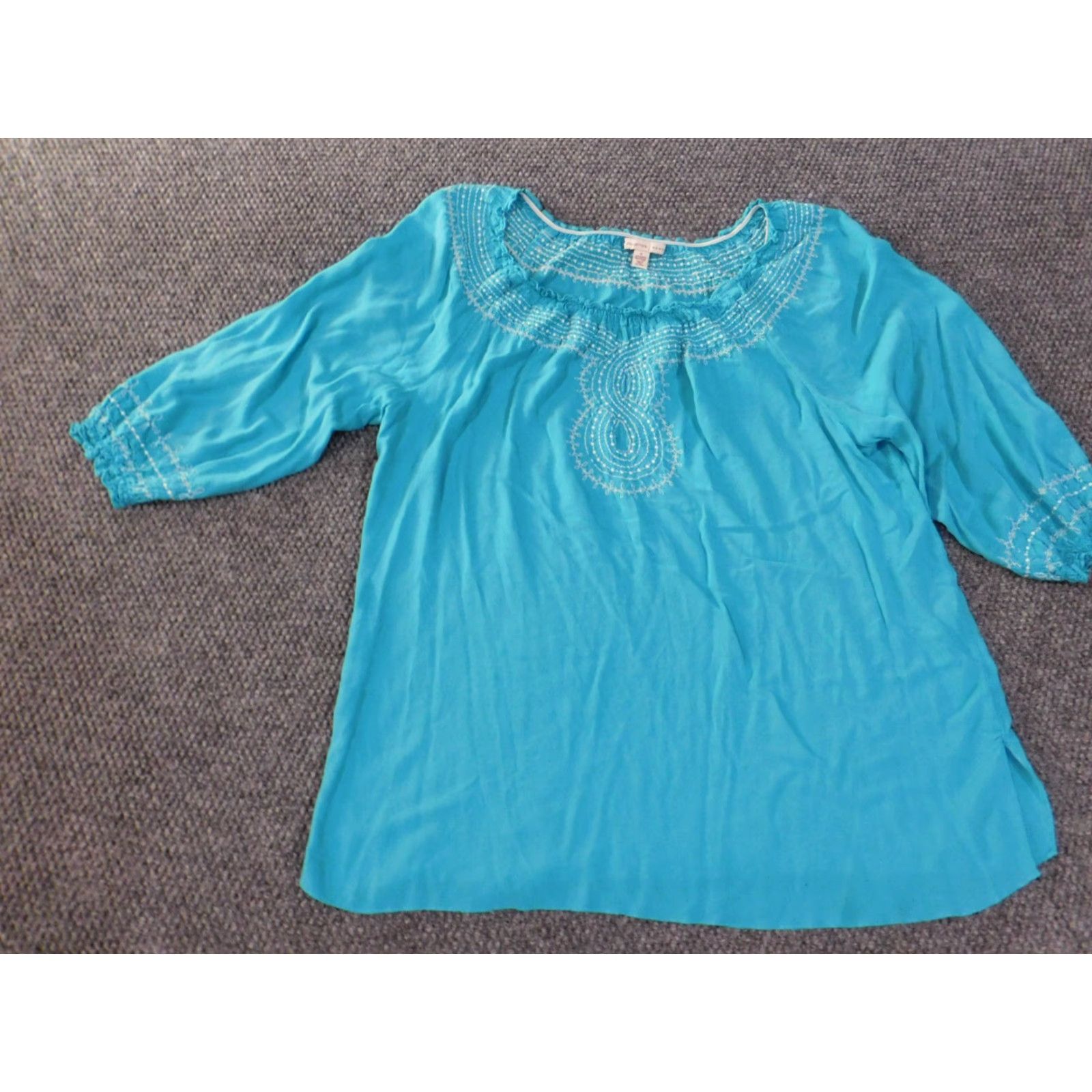 JM Collection JM Collection Blouse Shirt 1X Plus Womens Blue Striped Rayon Knit Crew Neck 3/4 Sleeve Pullover Classic Stretch Casual Size XL / US 12-14 / IT 48-50 - 3 Thumbnail