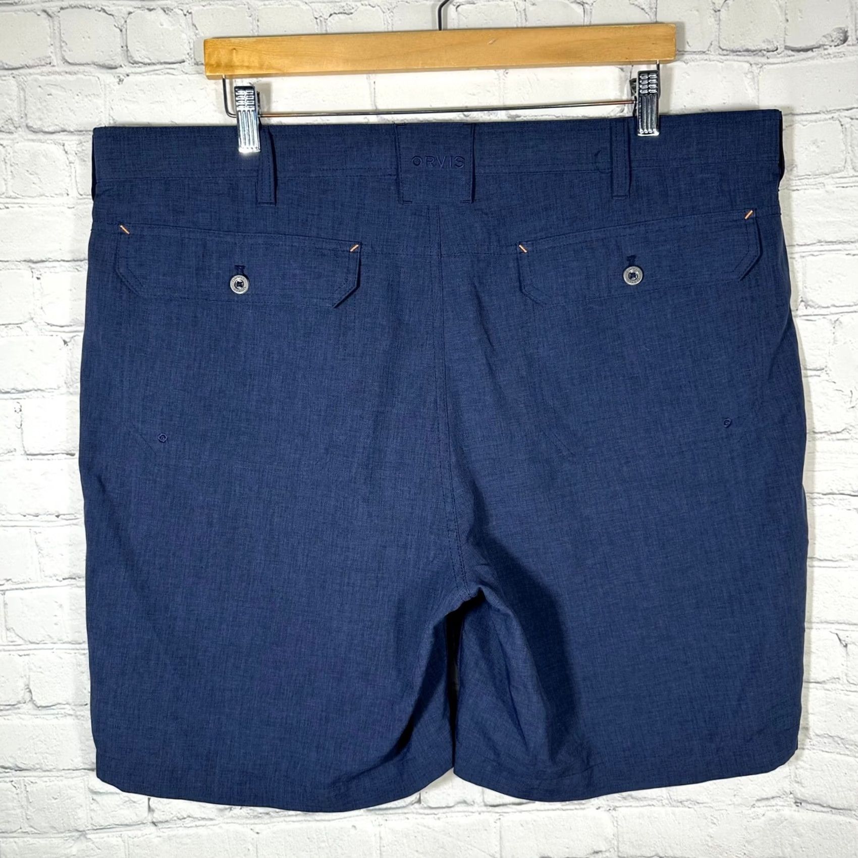 Orvis Orvis Mens Performance Shorts Size 42 Navy Blue Heathered Flat Front Size US 41 - 7 Thumbnail