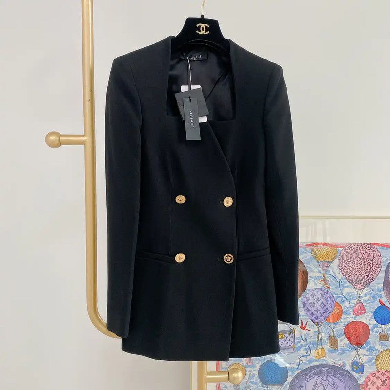 Versace Versace Black Mid-Length Jacket for Women 0089 Size S / US 4 / IT 40 - 1 Thumbnail