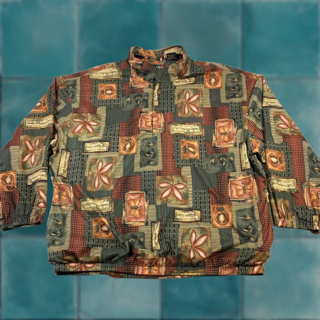 Vintage Sunice Golf Jacket Women's L Pullover Windbreaker Nature Pattern Snap Button Green Floral Leaves Casual Boyfriend Regular Size L Womens Size L / US 10 / IT 46 - 1 Thumbnail
