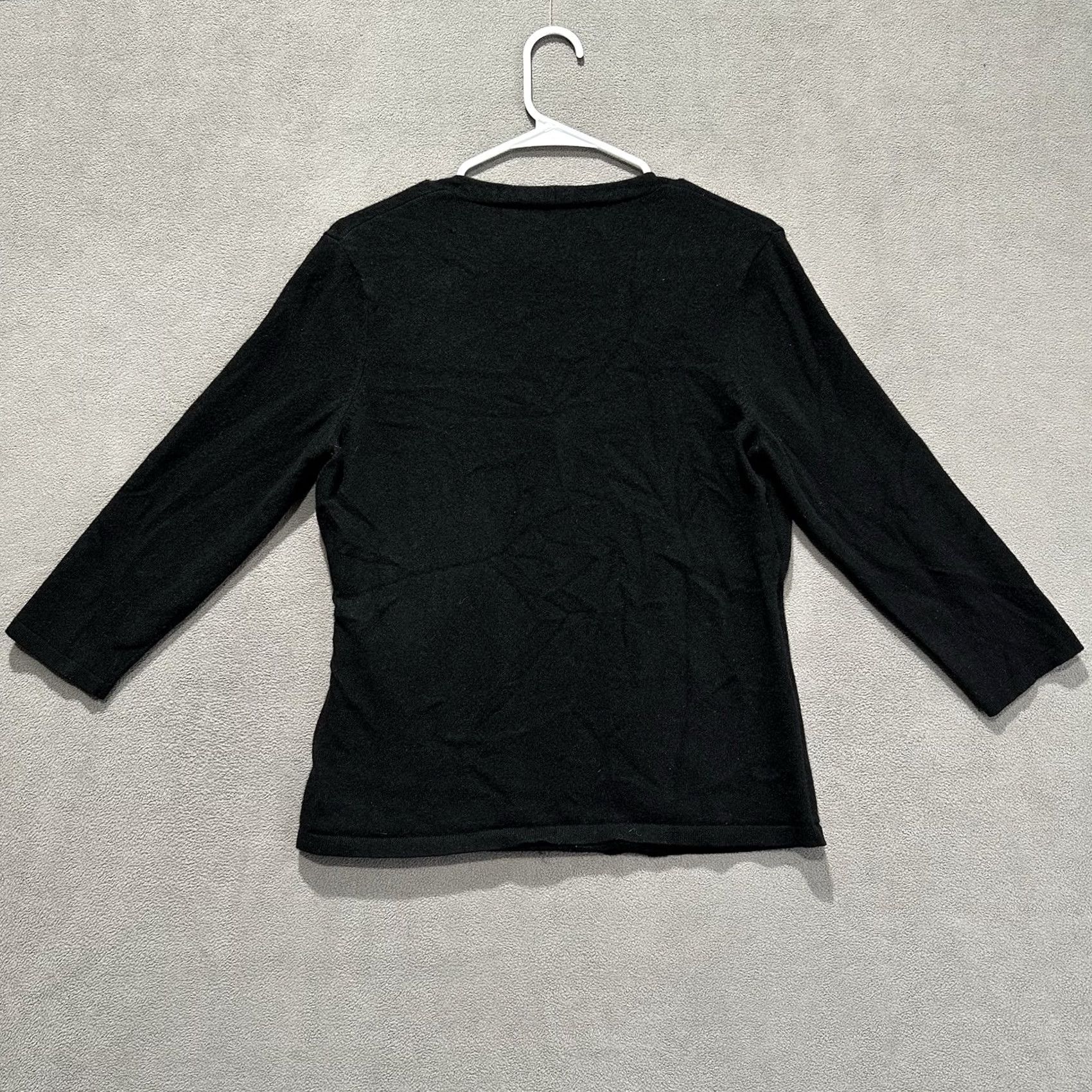 Ann Taylor Ann Taylor Sweater Womens Large Black 100% Cashmere V-Neck 3/4 Sleeve Pullover Knit Casual Size L / US 10 / IT 46 - 2 Thumbnail