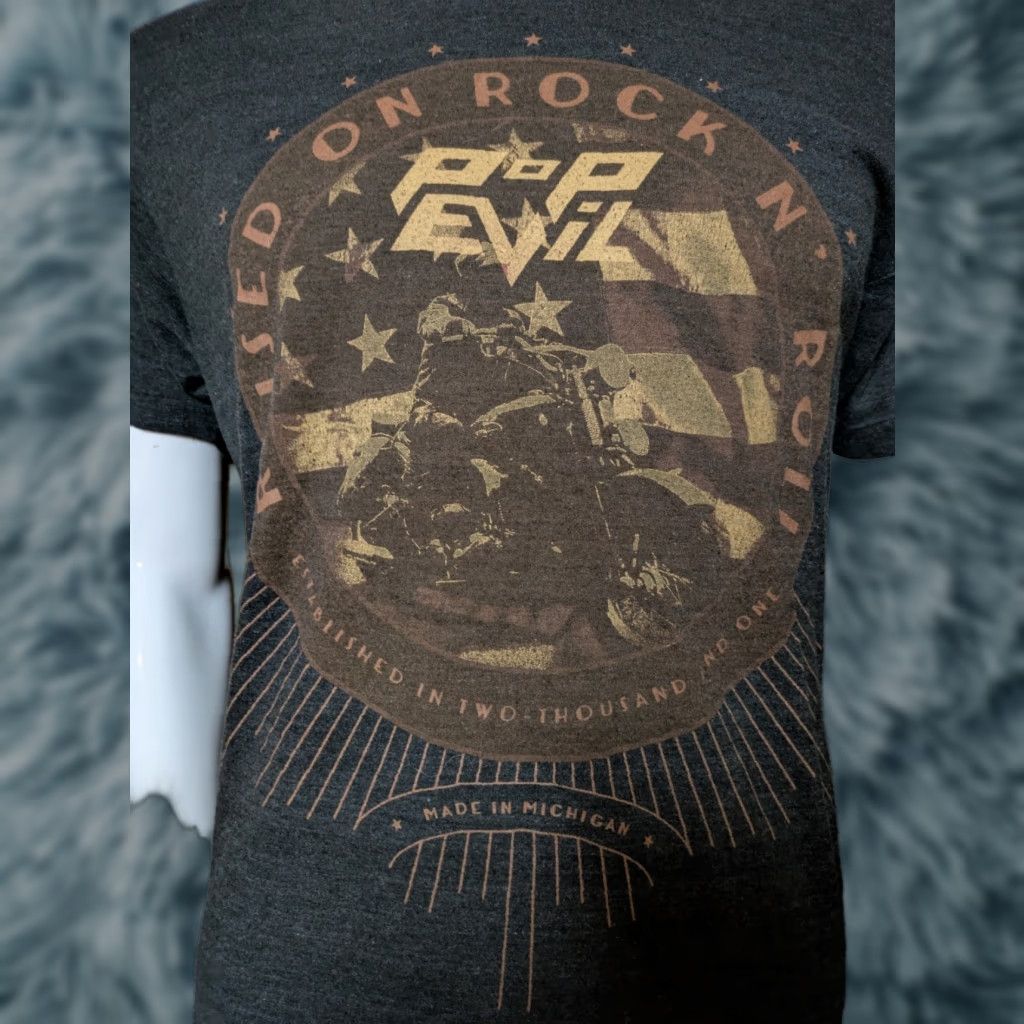American Apparel Pop Evil T-Shirt Concert Tour Raised On Rock N Roll Band Large Black Men 2014 Muskegon MI American Apparel Shirt Graphic Tee Music Shirt Size US L / EU 52-54 / 3 - 1 Thumbnail