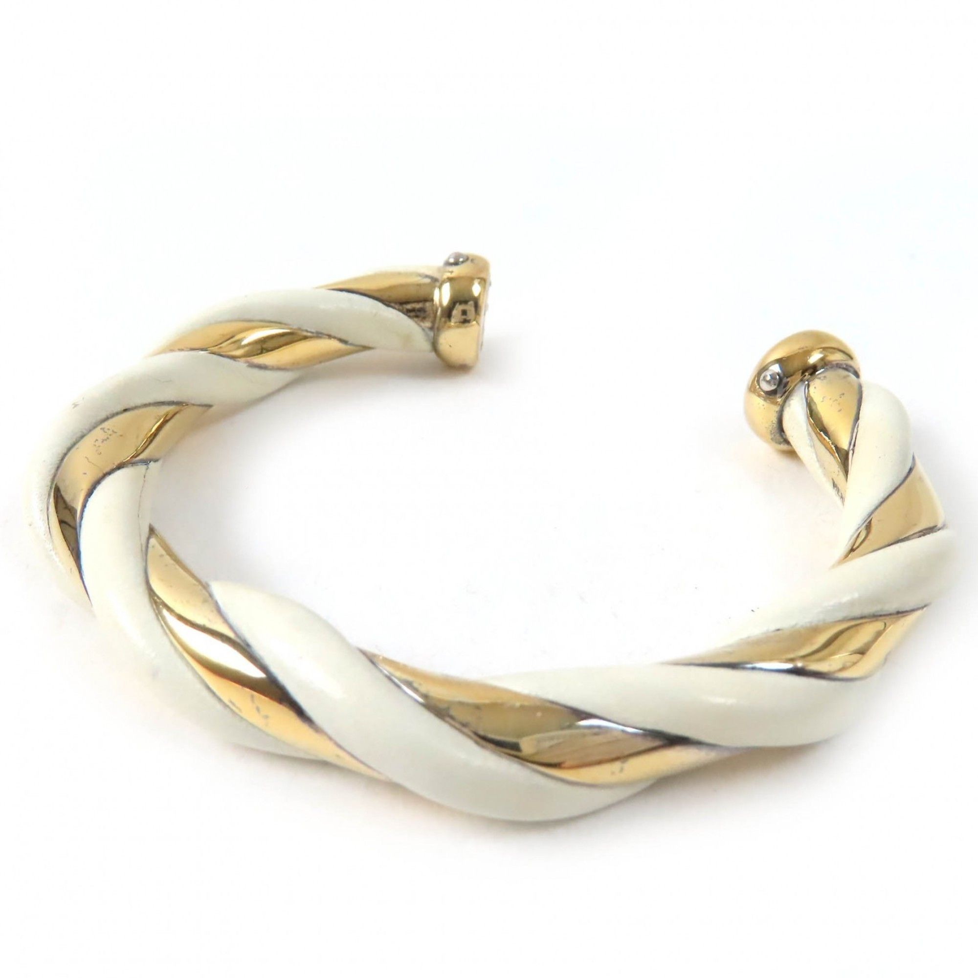 Hermes HERMES Twist Bangle Bracelet, SV925 Leather, Ivory and Gold, Weight 29.3g, Women's Size ONE SIZE - 1 Thumbnail
