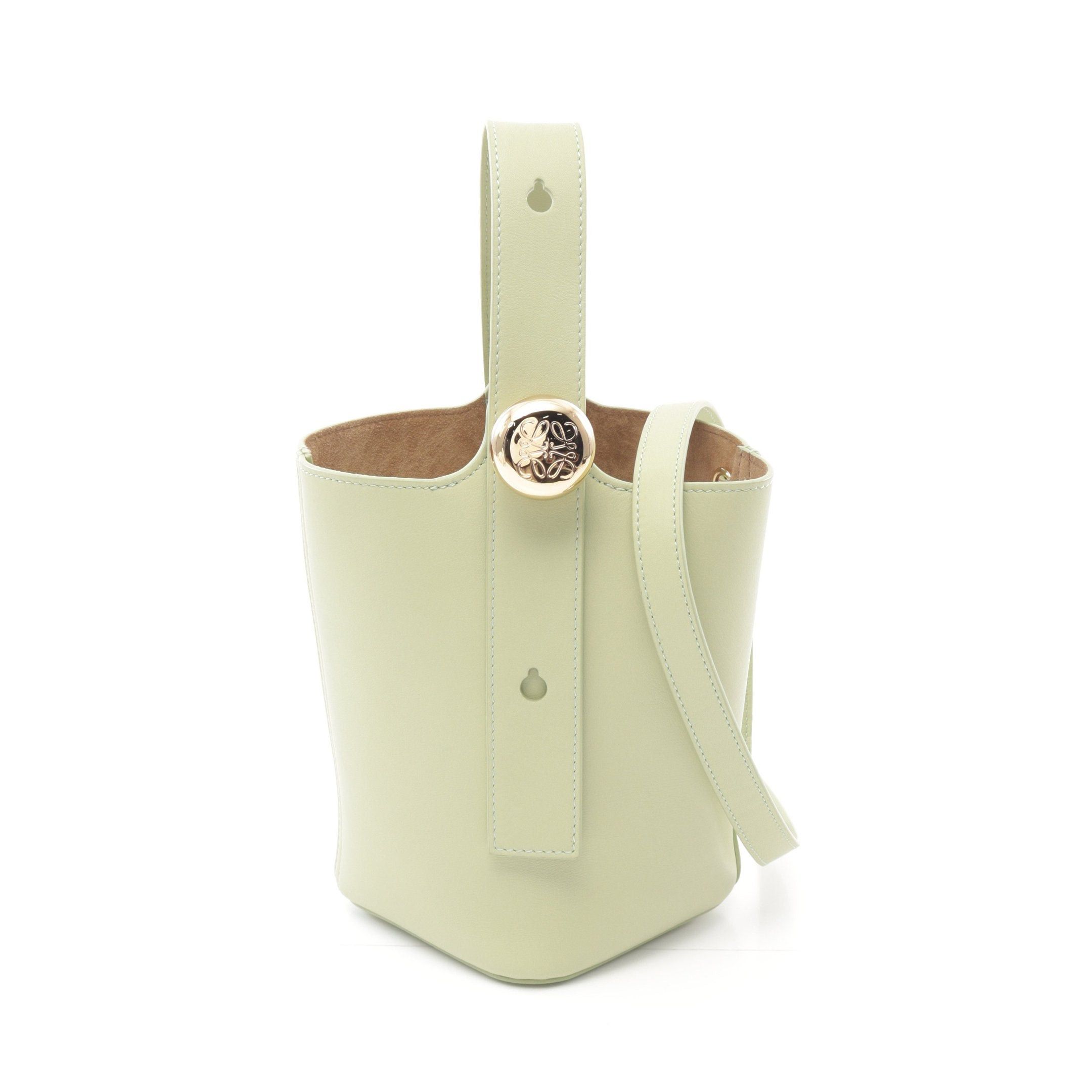 Loewe Loewe Pebble Bucket Bag Mini Handbag Leather Light Green Size ONE SIZE - 1 Thumbnail