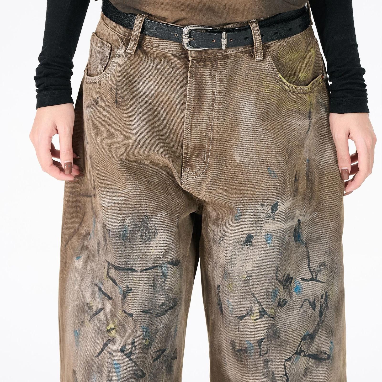 Vintage Brown Distressed Baggy Wide Leg Pants, Casual Streetwear Size 27" / US 4 / IT 40 - 4 Thumbnail