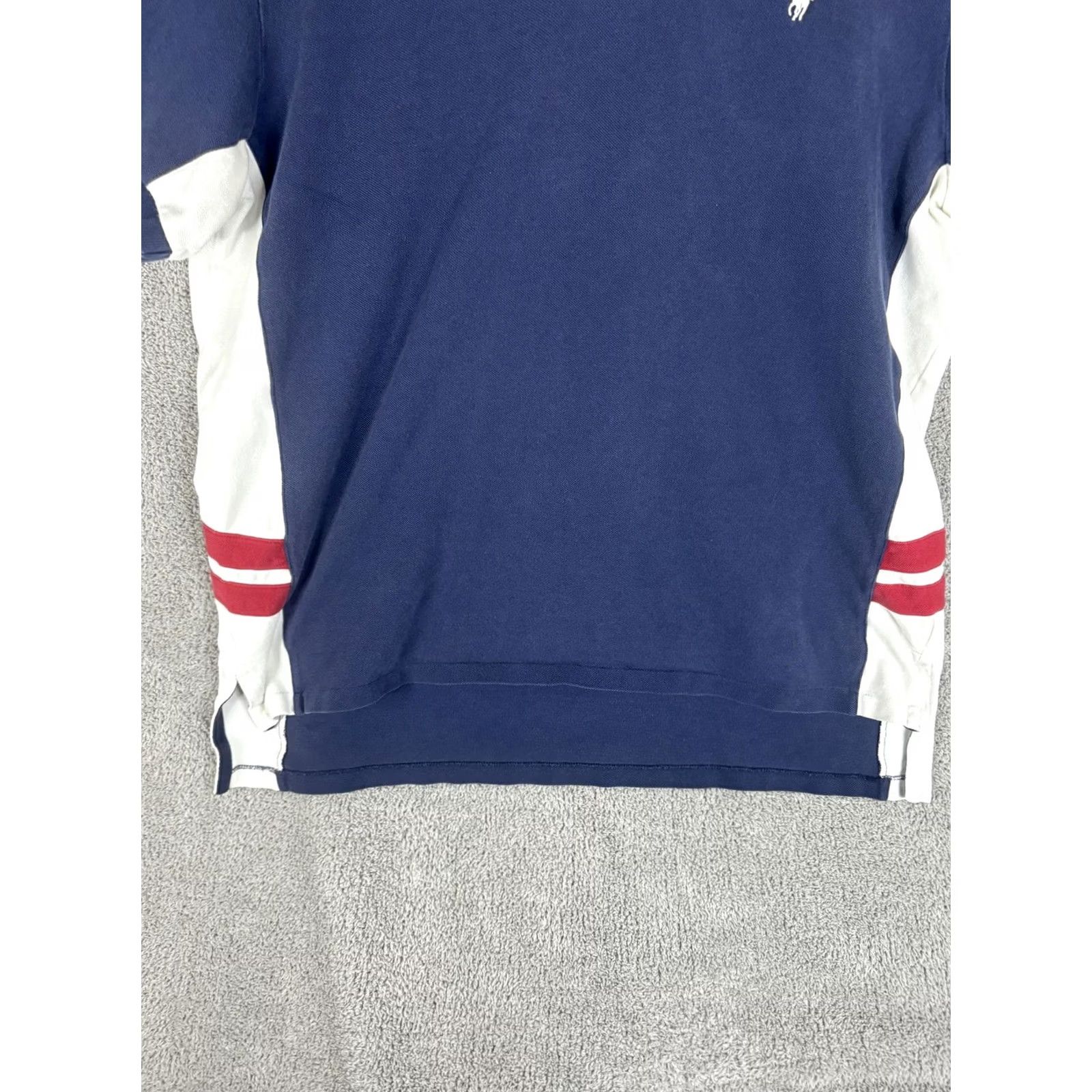 Polo Ralph Lauren VINTAGE Polo Ralph Lauren Polo Shirt Mens XL Navy White Custom Fit Red Stripes Short Slv Size US XL / EU 56 / 4 - 5 Thumbnail