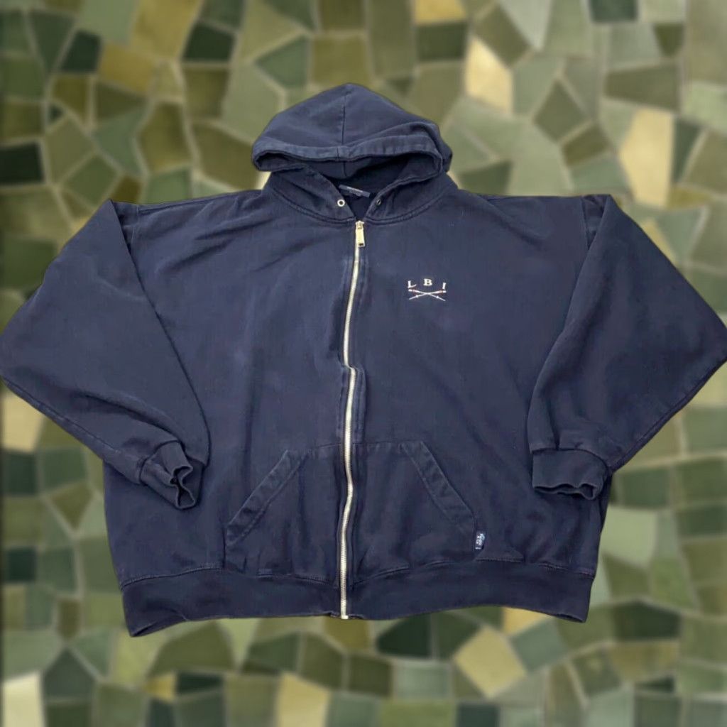 VINTAGE Pacific & Co. Hoodie Mens 2XL Blue Sweatshirt Embroidered Full Zip VTG LBI Rowing