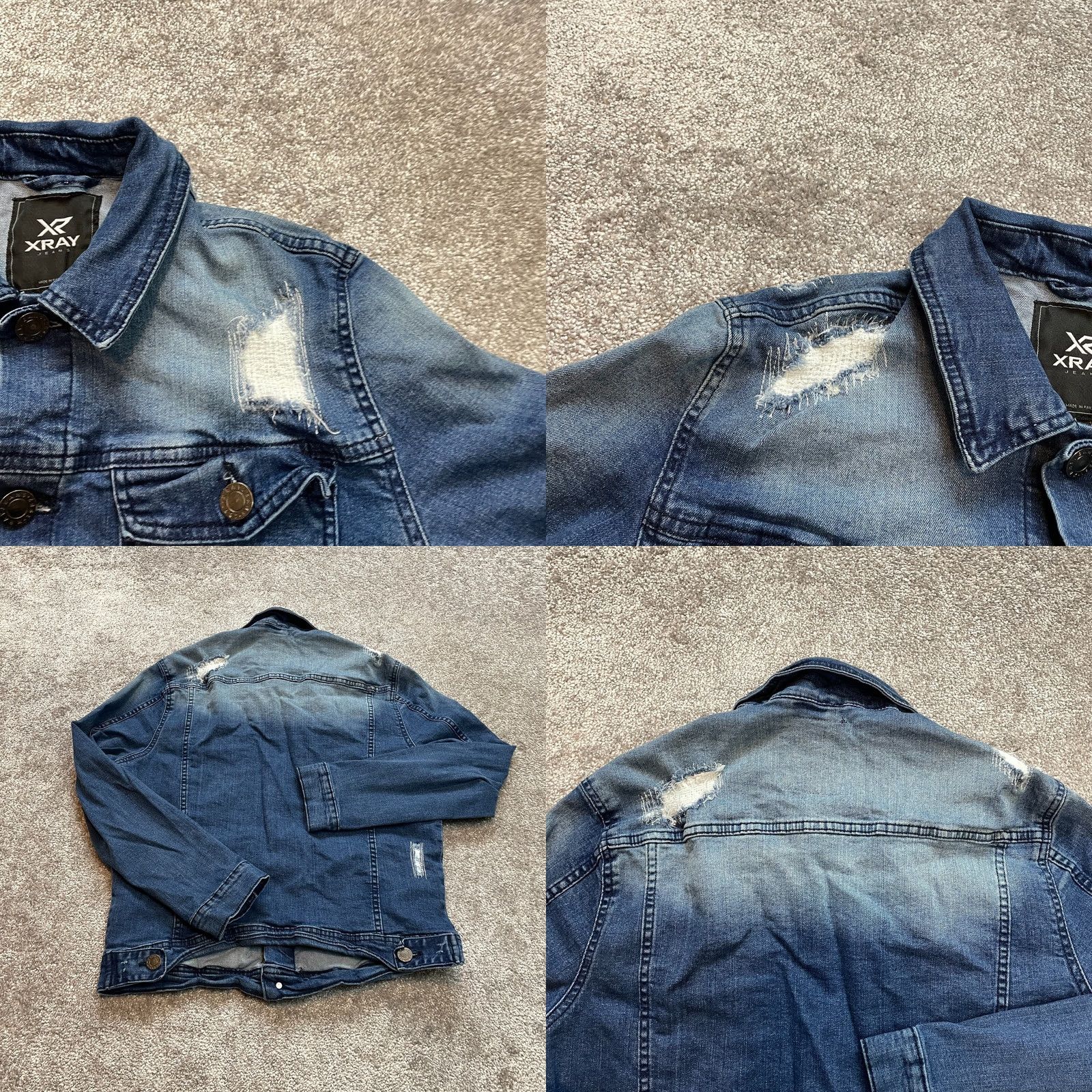 Vintage XRAY Jacket Mens M Blue Denim Distressed Patch Button Up Short Sleeve? (adjust to avoid extra words) Size US 31 - 9 Thumbnail