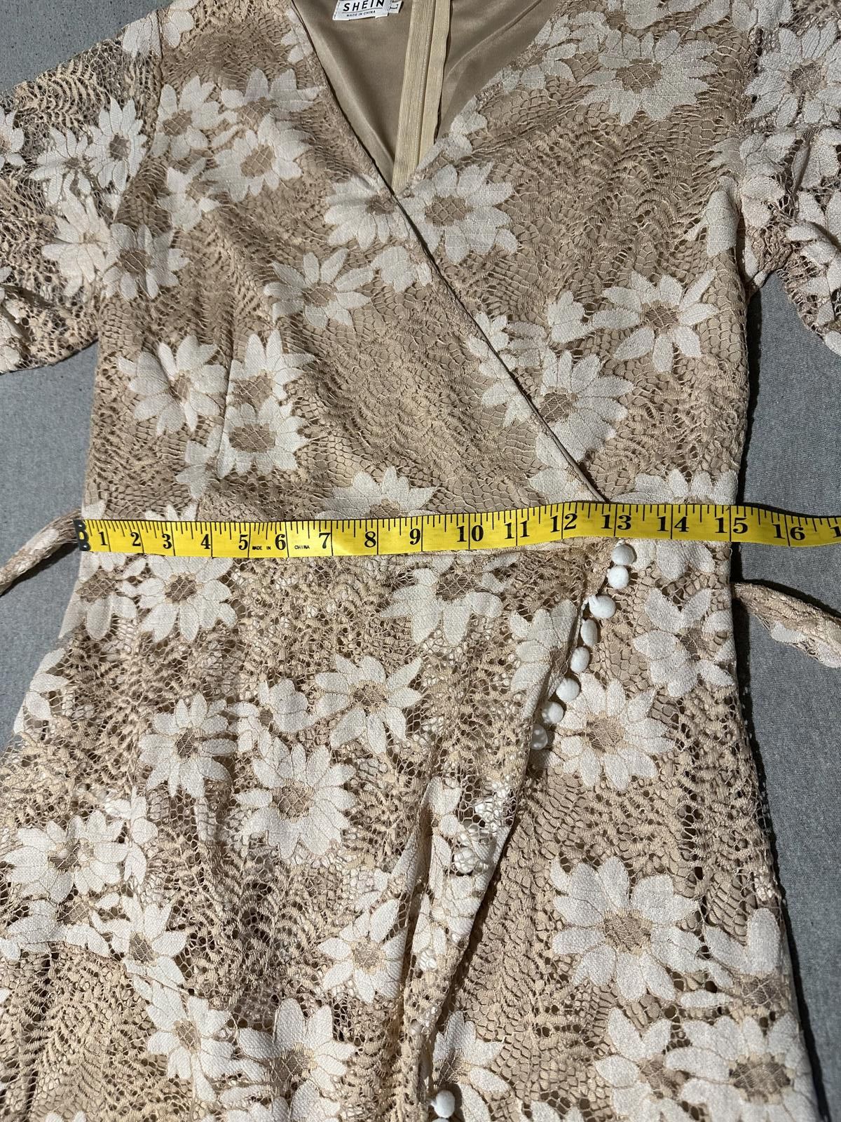 Shein SHEIN Floral Lace Wrap Dress with Pom-Pom Trim Sz L Size L / US 10 / IT 46 - 8 Thumbnail