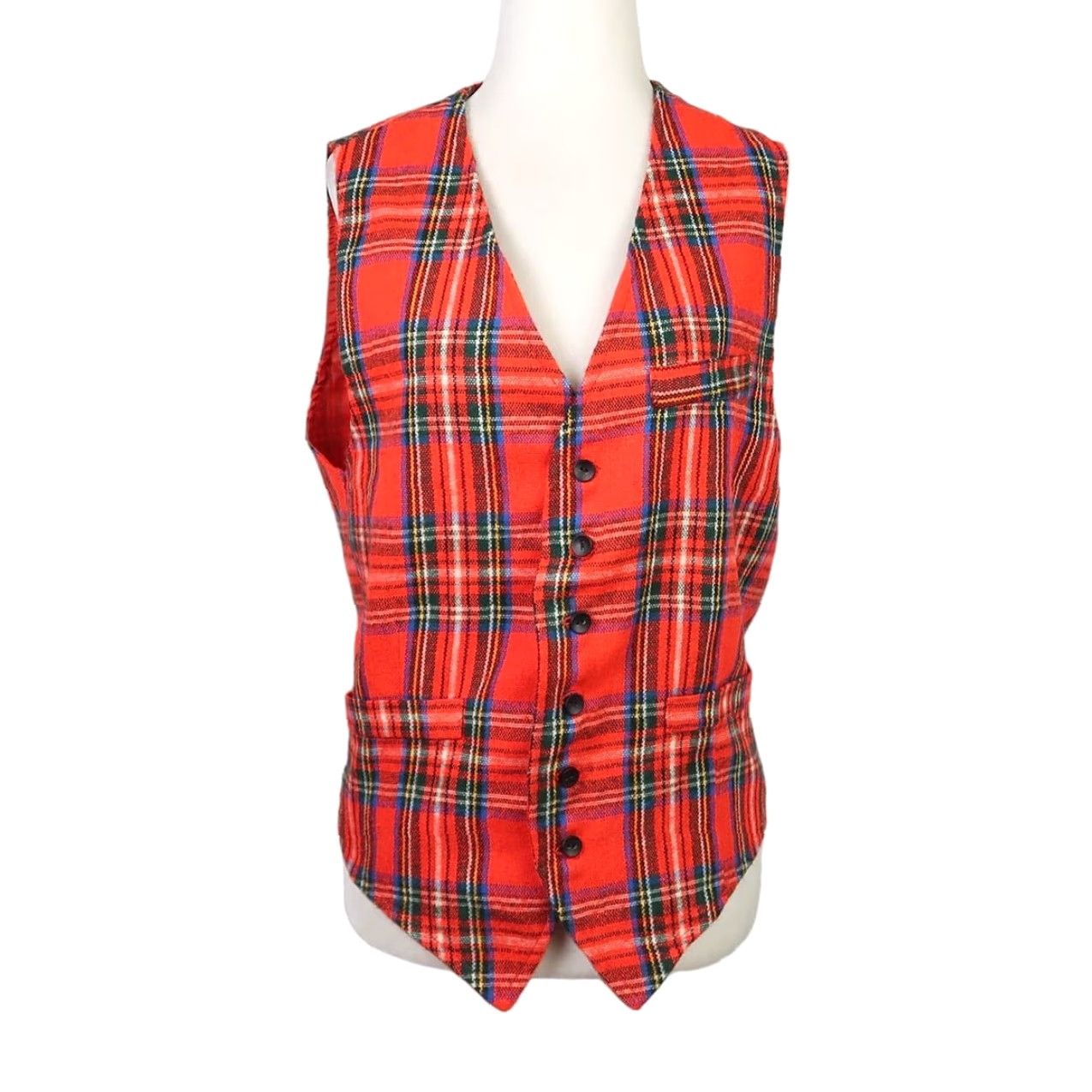 Vintage VINTAGE Vest Womens M Plaid Wool 70s Red Blue Button Front Fall Winter 80s Womens M Size M / US 6-8 / IT 42-44 - 2 Thumbnail