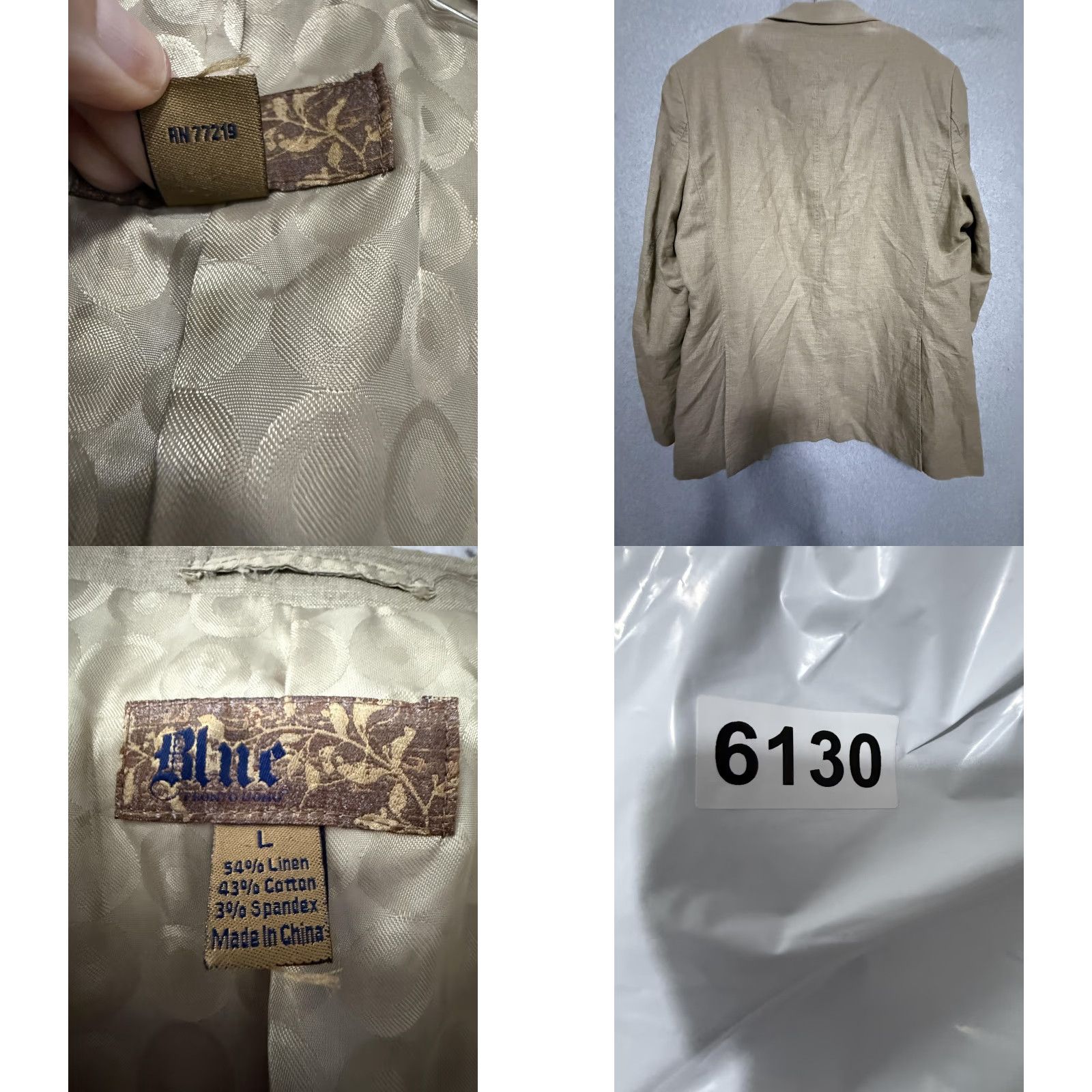 Vintage Blue Blazer Sport Coat Mens L Beige Linen Cotton Stretch Jacket Casual Summer Size 42R - 9 Thumbnail