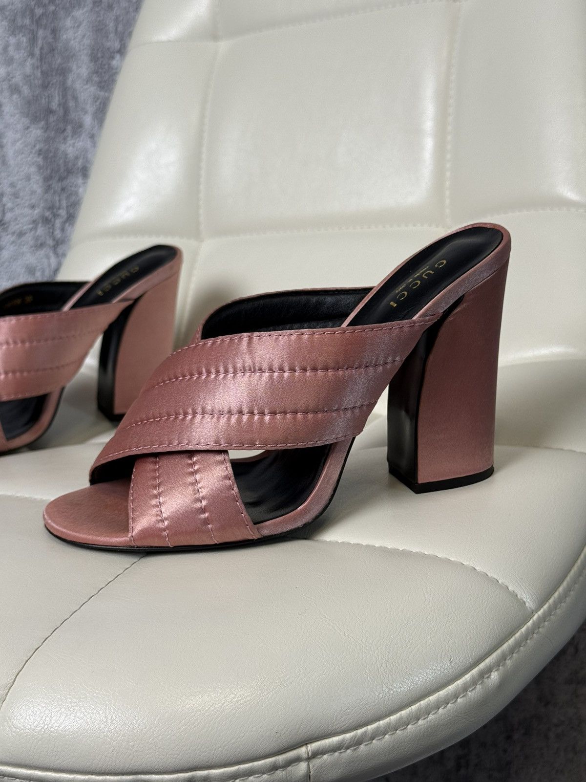 Gucci Gucci Crossover Satin Quilted Mule Sandals Block Heel Slides Size US 9 / IT 39 - 2 Thumbnail