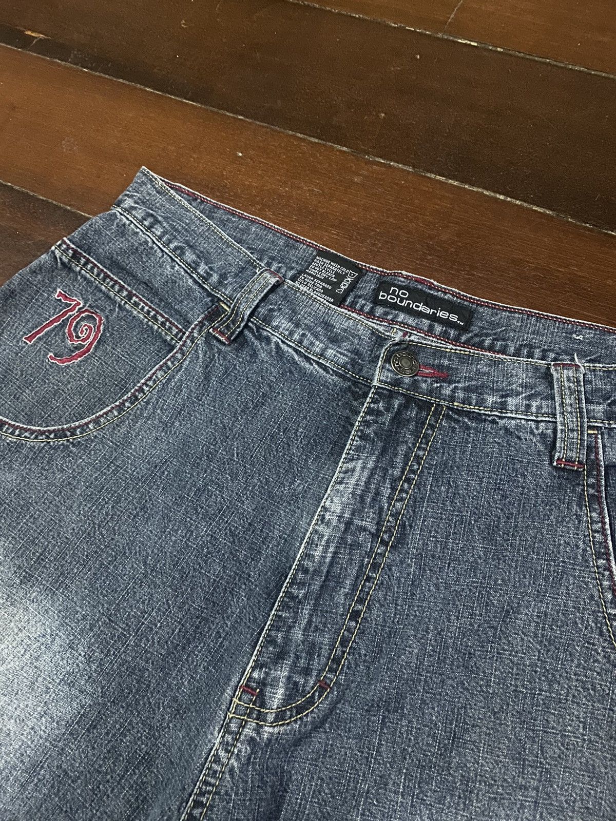 Designer × JNCO FIRE 🔥 NO BOUNDARIES WIDE LEG PATCH WORKS BELL BOTTOM Size US 36 / EU 52 - 9 Thumbnail