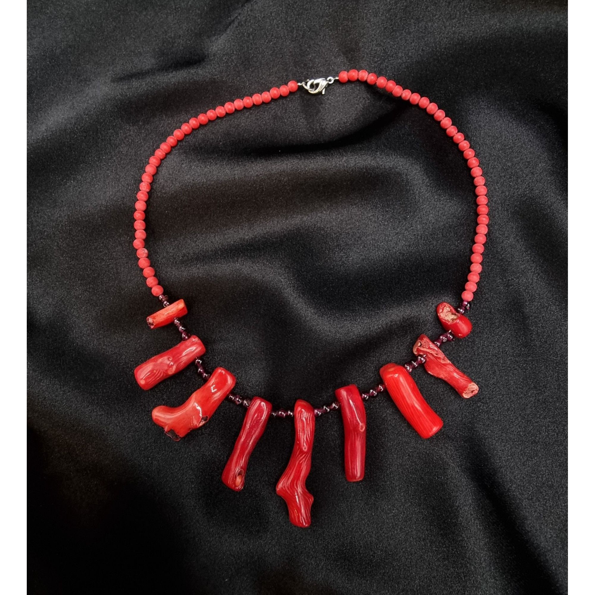 Vintage Vintage Genuine Red Coral & Garnet Beaded Necklace With Silv Size ONE SIZE - 3 Thumbnail