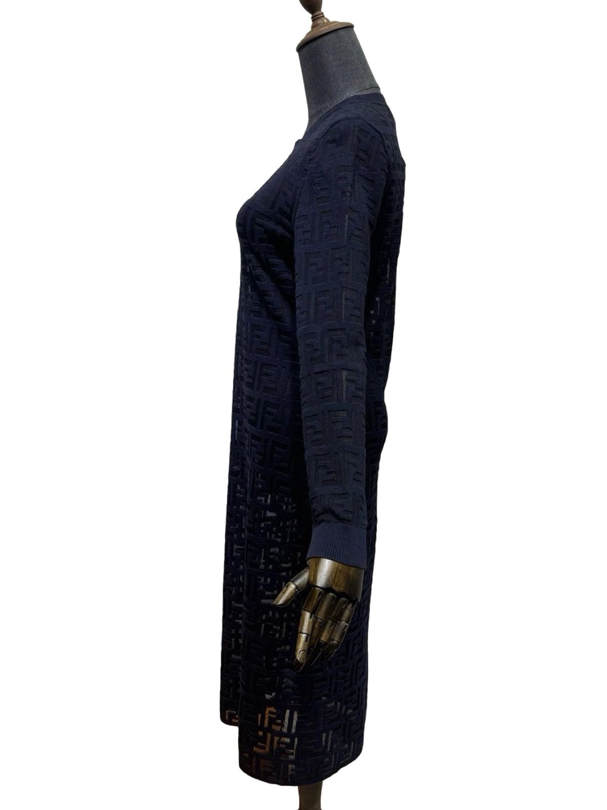 Fendi long-sleeve midi dress FF monogram mesh pattern