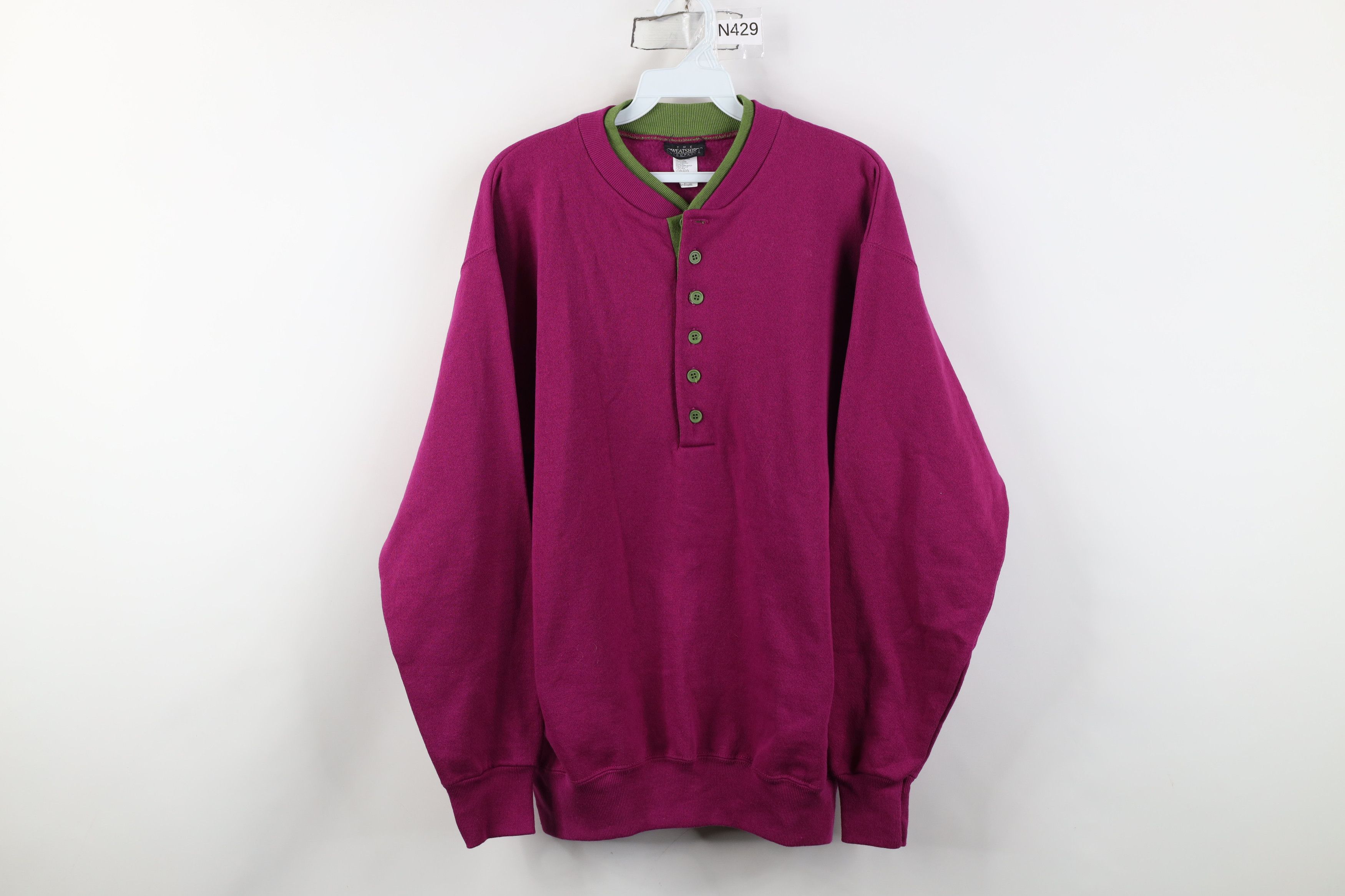Vintage Vintage 90s Streetwear Blank Henley Sweatshirt Purple USA Size US M / EU 48-50 / 2 - 1 Thumbnail