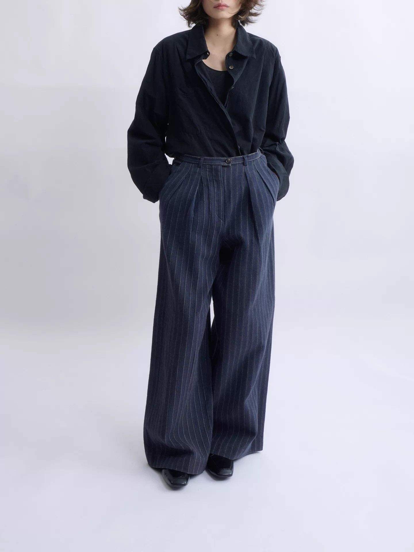 Kenzo KENZO 80s women's Navy Striped Wool Wide Leg Pants Size 26" / US 2 / IT 38 - 2 Thumbnail