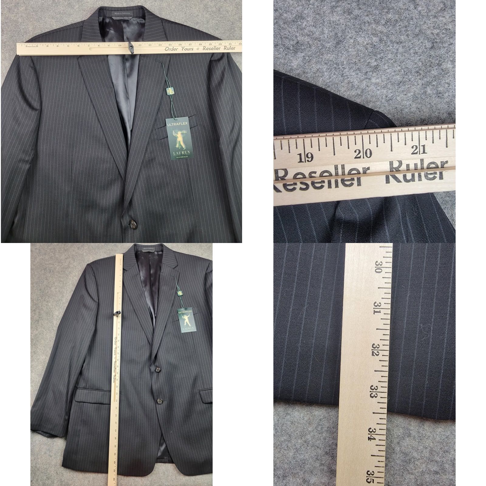 Ralph Lauren Lauren Ralph Lauren Blazer Mens 48 Long Black Pinstripe Wool Ultraflex Suit Jacket Size 48R - 10 Thumbnail