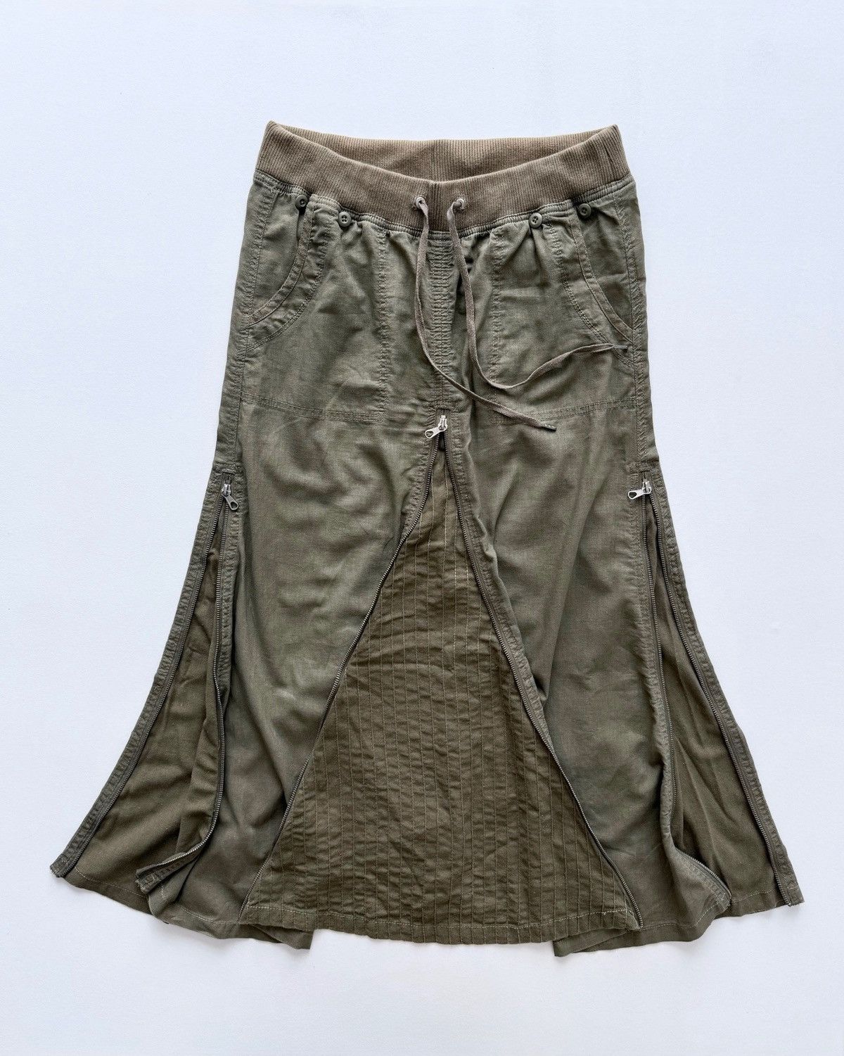 Japanese Brand GOA LINEN MILITARY MULTI-ZIP MAXI SKIRT Size 28" / US 6 / IT 42 - 2 Thumbnail