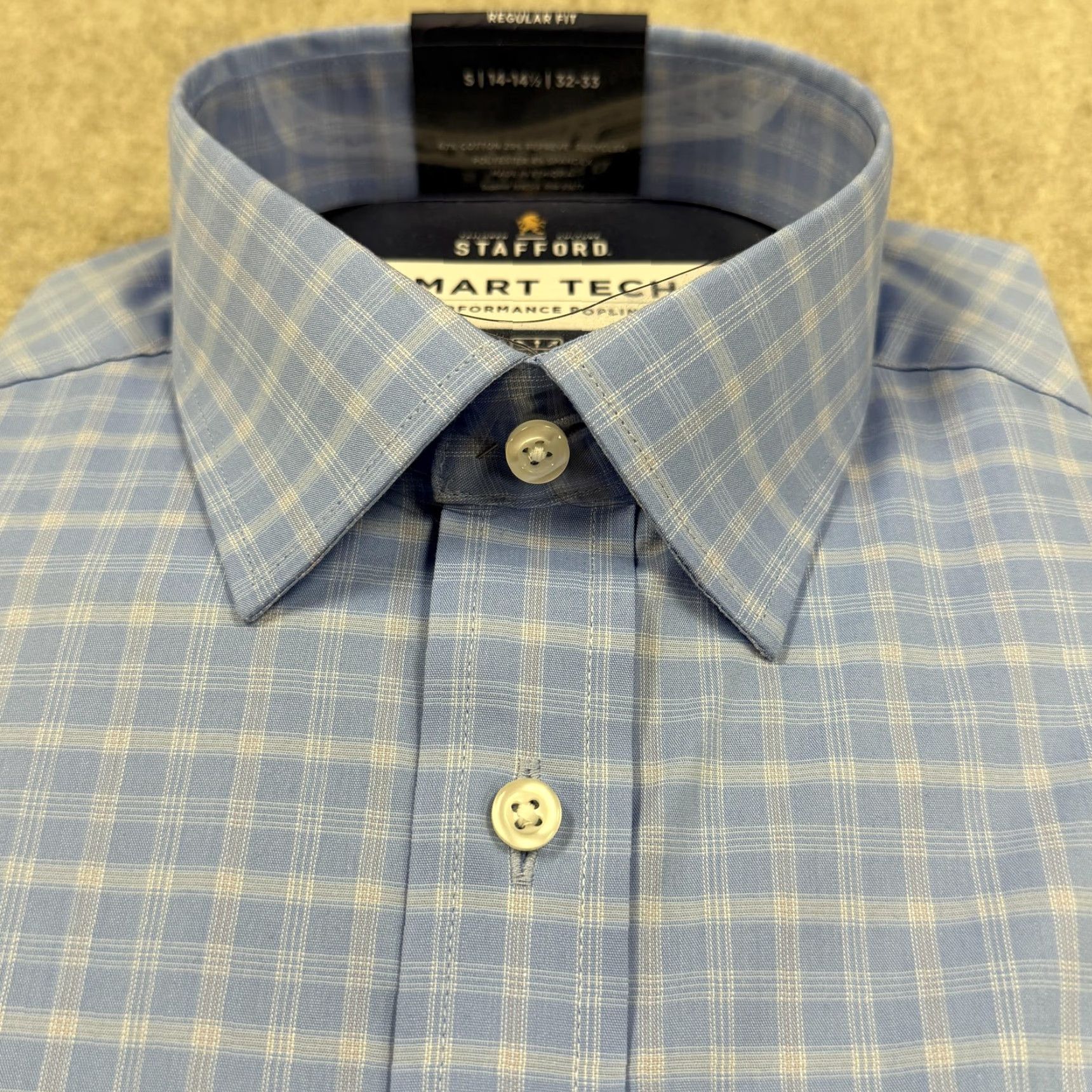 Stafford Stafford Shirt Mens Small Blue Plaid Performance Cotton Polyester Spandex Regular Fit Size US S / EU 44-46 / 1 - 4 Thumbnail