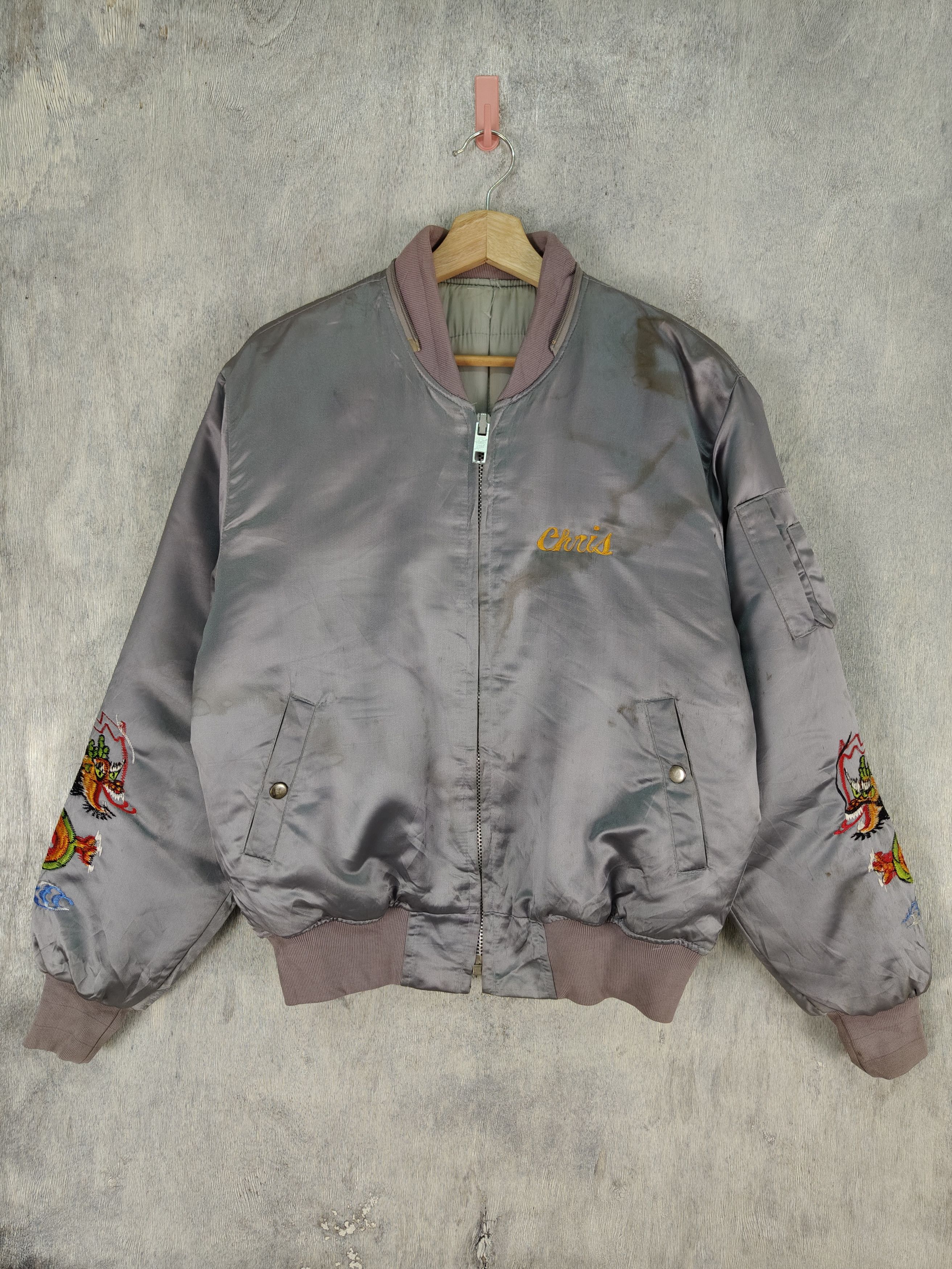 image of Sukajan Souvenir Jacket x Vintage Korea Team Spirit 89 Sukajan Jacket in Silver, Men's (Size Large)