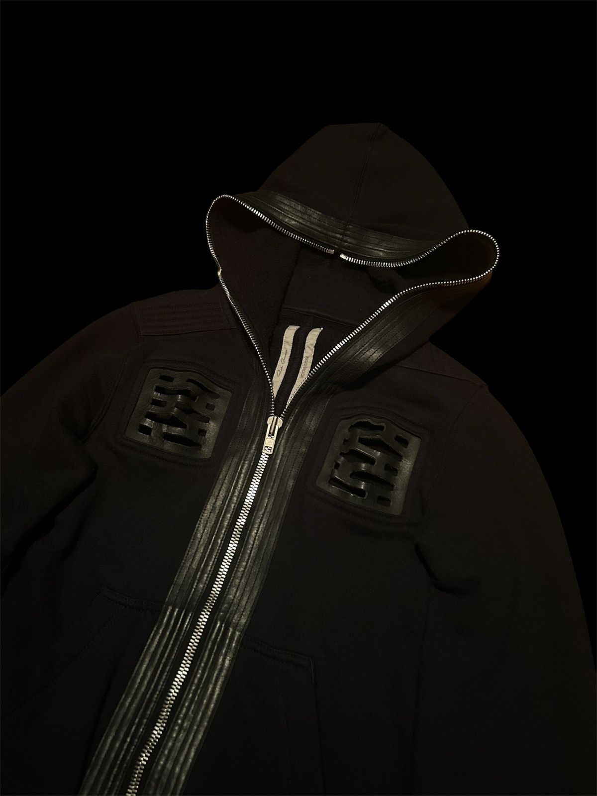 Rick Owens Drkshdw Rick Owens SS14 Vicious Leather Trim Gimp Hoodie Size US S / EU 44-46 / 1 - 2 Thumbnail