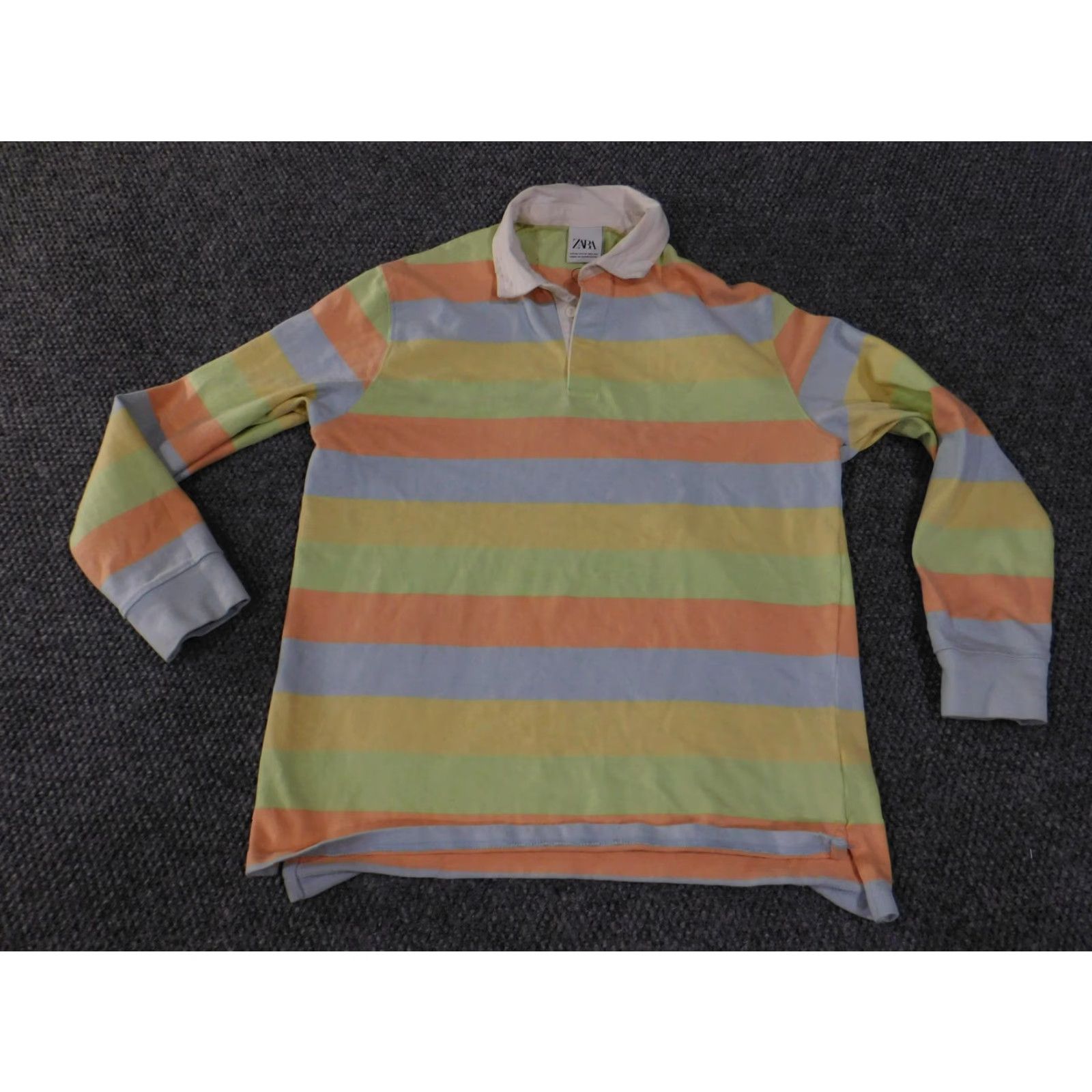 Zara ZARA Shirt Mens Medium Pastel Multicolor Stripe Rugby Polo Long Sleeve Cotton Size US M / EU 48-50 / 2 - 2 Thumbnail