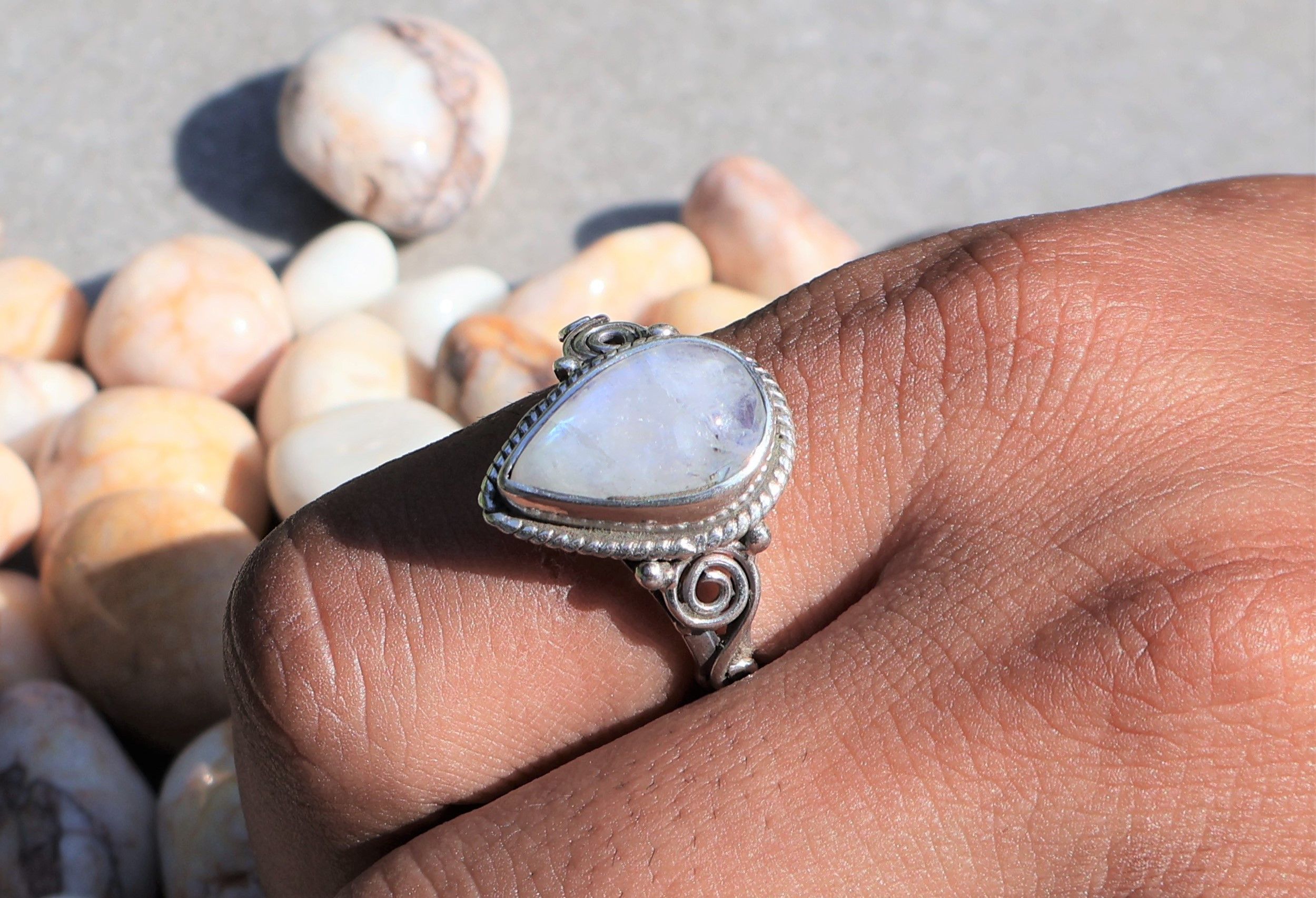 Handmade Rainbow Moonstone Ring, 925 Sterling Silver, Handmade Ring, Size ONE SIZE - 8 Thumbnail