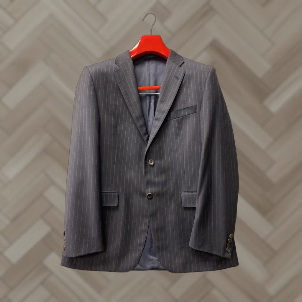 Vintage VINTAGE Hickey Freeman Blazer Jacket Worsted Wool Two Button Navy Striped 42 R Mens 43 Chest Regular Fit Size 42R - 1 Thumbnail
