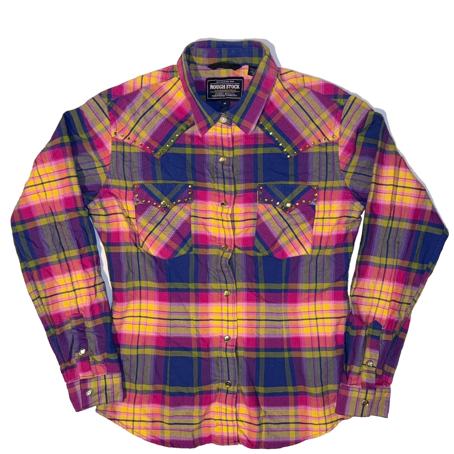 Vintage Panhandle Slim Shirt Pink Plaid Rhinestone Western Button-Up M Womens Regular Long Sleeve Cotton Size M / US 6-8 / IT 42-44 - 2 Thumbnail