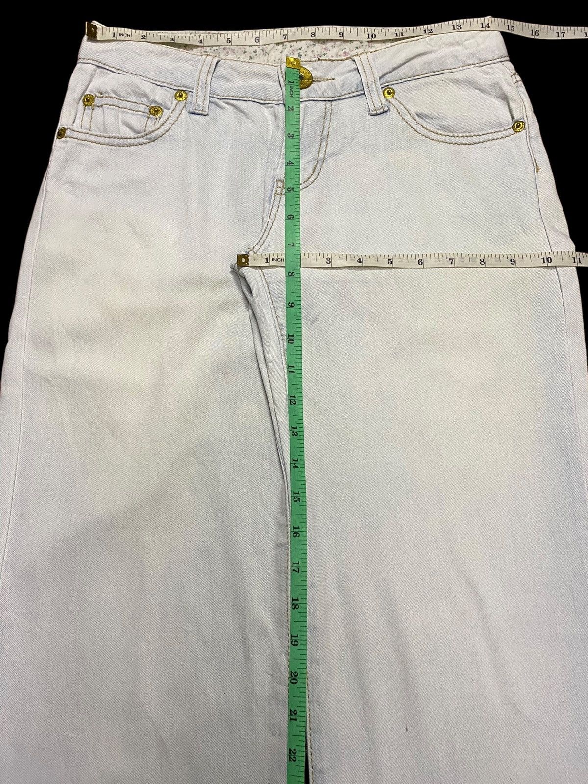 Japanese Brand Y2k Light wash low rise flare jeans with gold buttons Size 29" - 11 Thumbnail