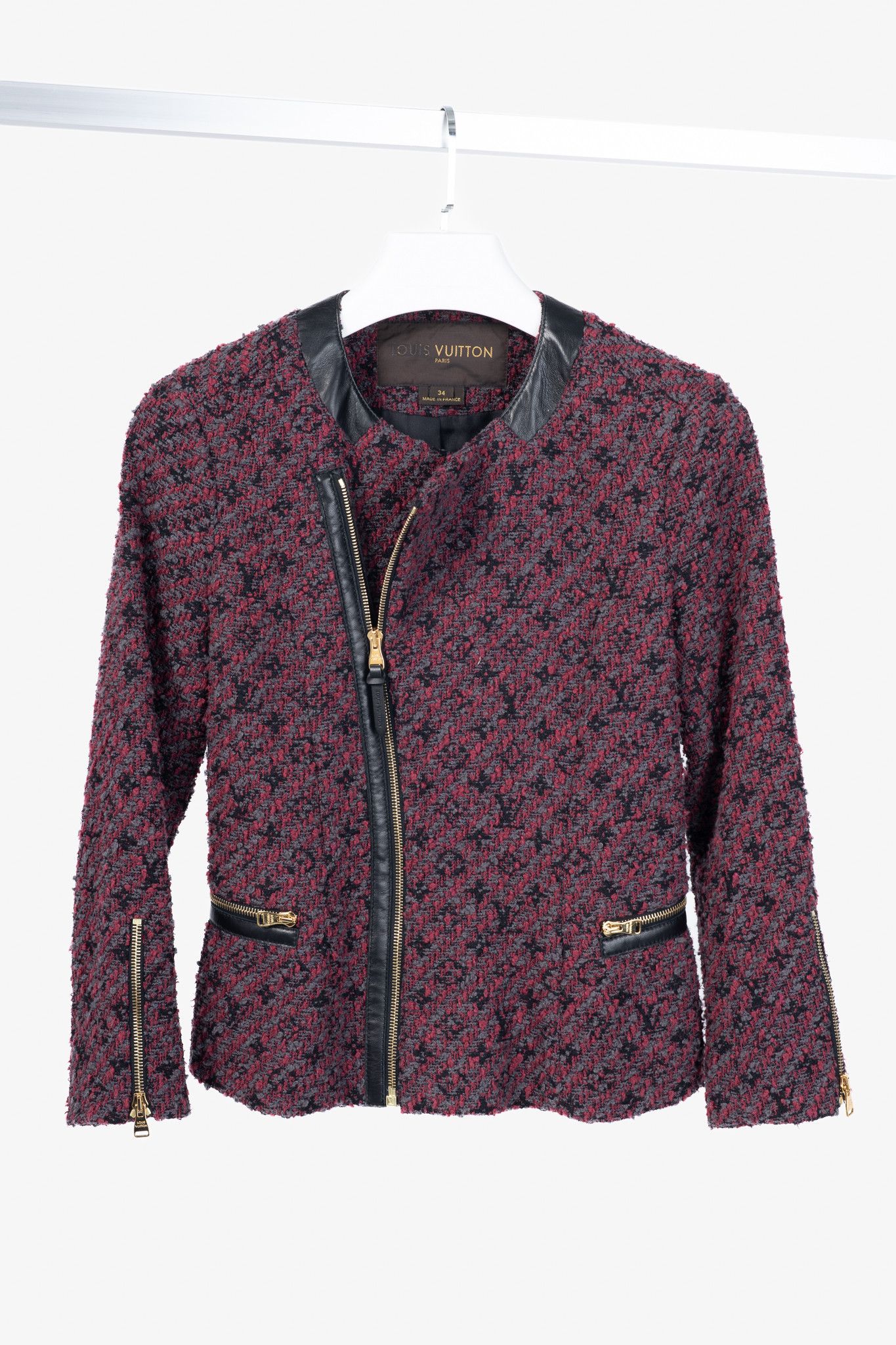 Louis Vuitton Louis Vuitton Cotton Monogram-Tweed Leather-Trim Zip Jacket Size XS / US 0-2 / IT 36-38 - 1 Thumbnail