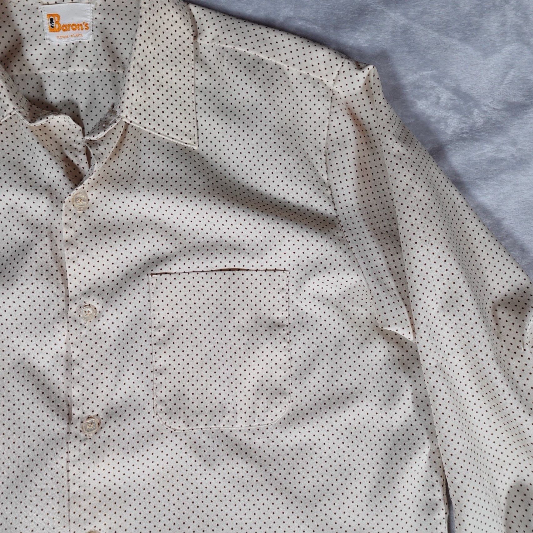 Vintage VINTAGE Barons Polka Dot Button Pocket Shirt Mens XL Lightweight Beige 70s Size US XL / EU 56 / 4 - 6 Thumbnail