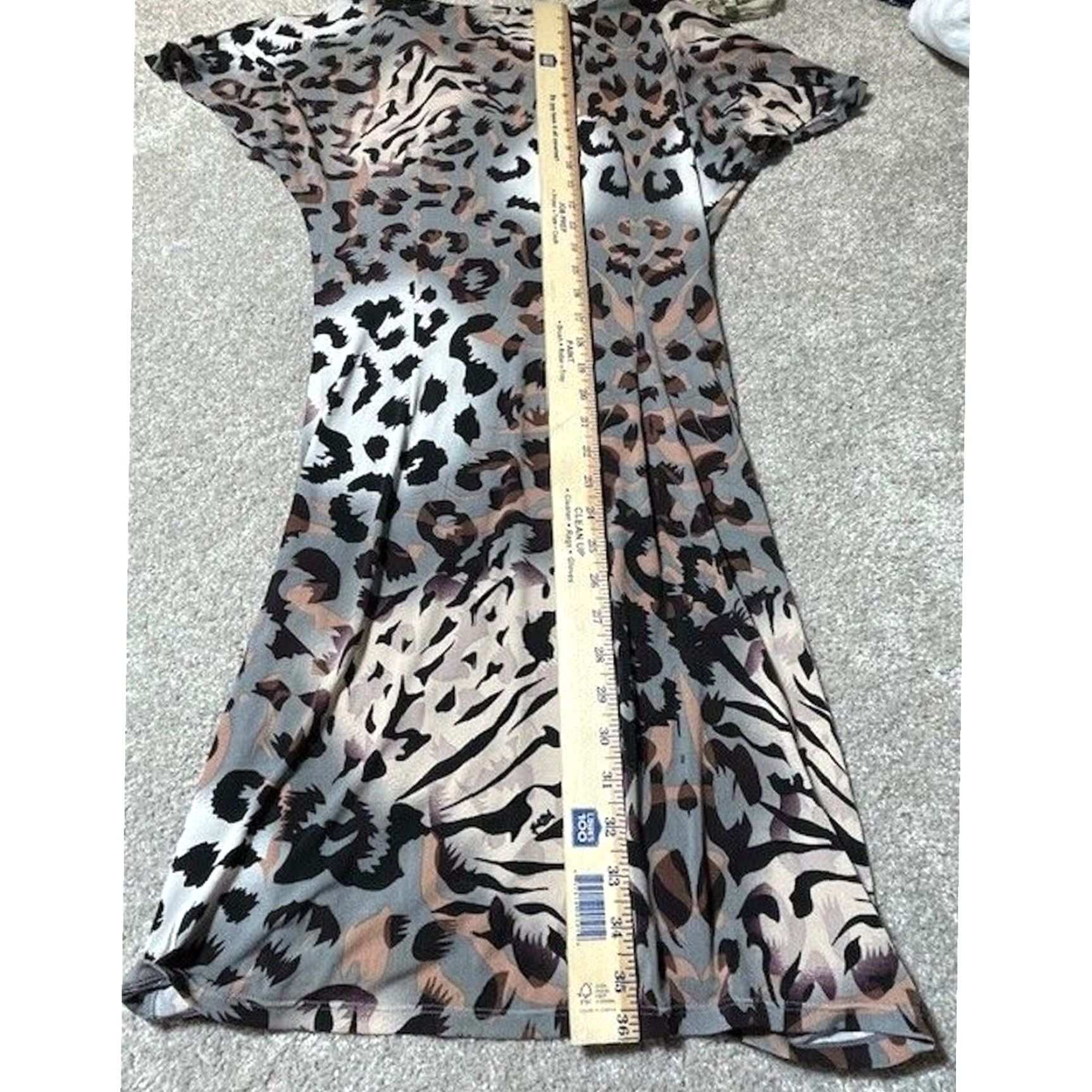 Vintage Hale Bob Dress M Leopard Print Bodycon V-Neck Short Sleeve Women Clubwear Casual Party/Cocktail 90s/Indie Sleaze Glam Mob Wife Gray Size M / US 6-8 / IT 42-44 - 4 Thumbnail