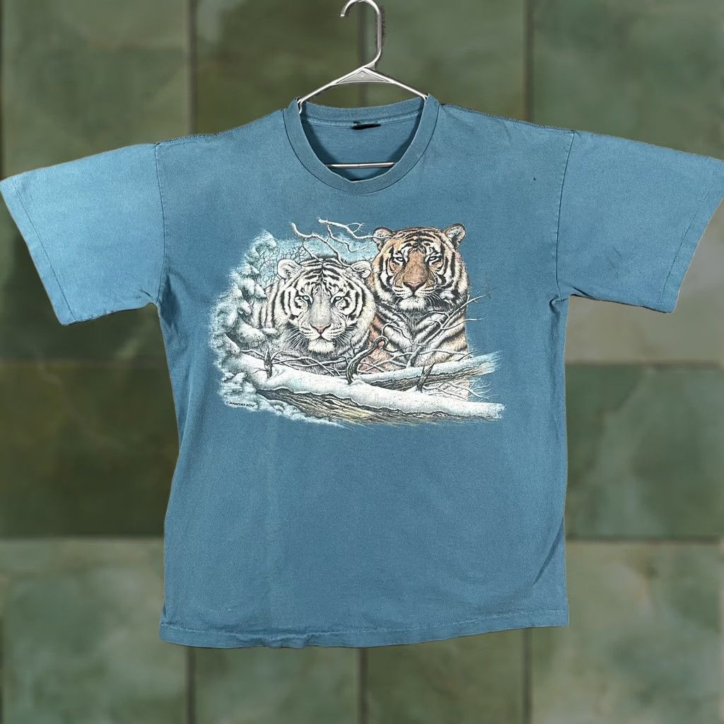 Habitat VINTAGE Habitat Shirt Mens XL Blue Tiger Snow Wildlife Graphic Tee 1994 Size US XL / EU 56 / 4 - 1 Thumbnail