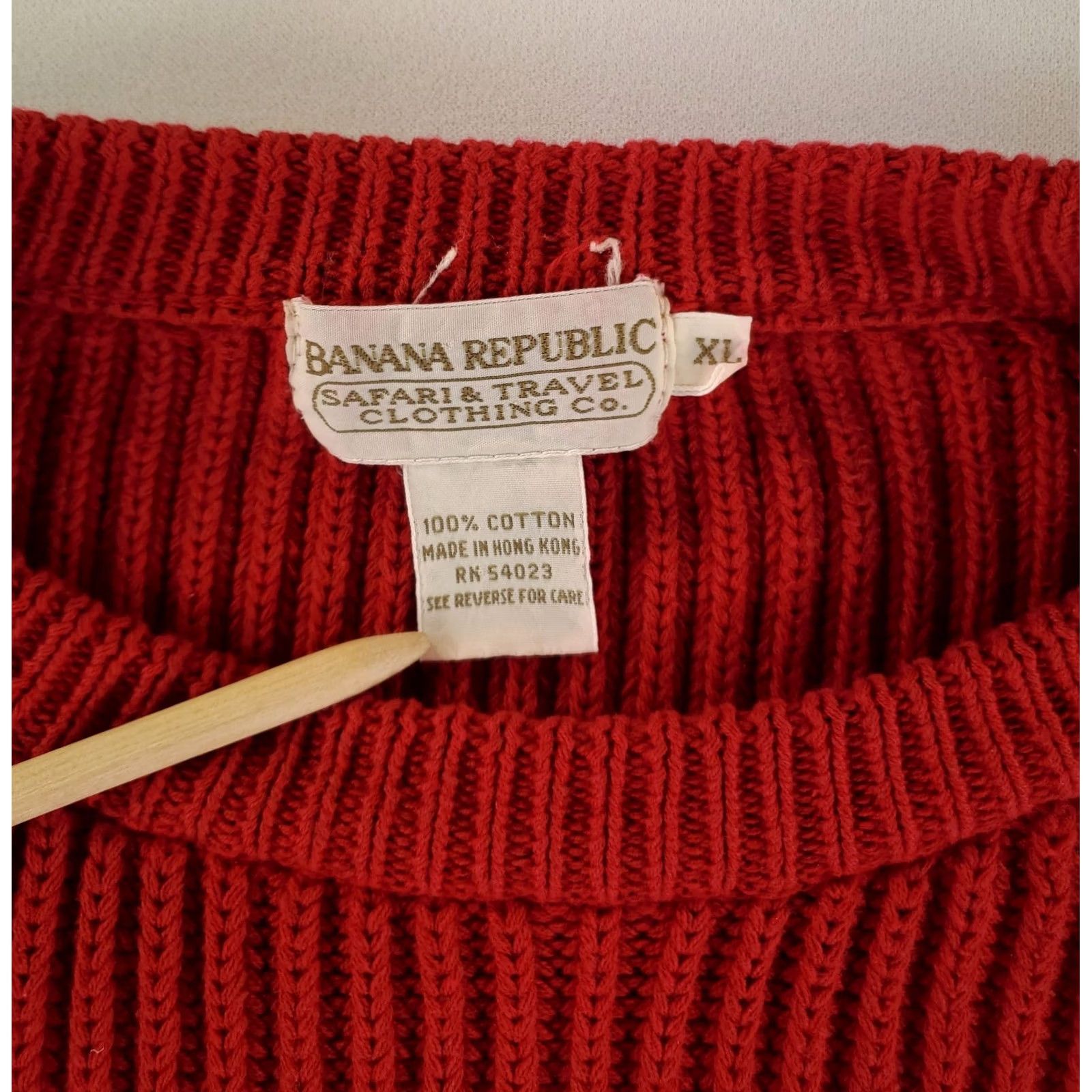 Banana Republic VINTAGE Banana Republic Sweater Crew Neck Ribbed Chunk Red Mens XL 90s Size US XL / EU 56 / 4 - 2 Thumbnail