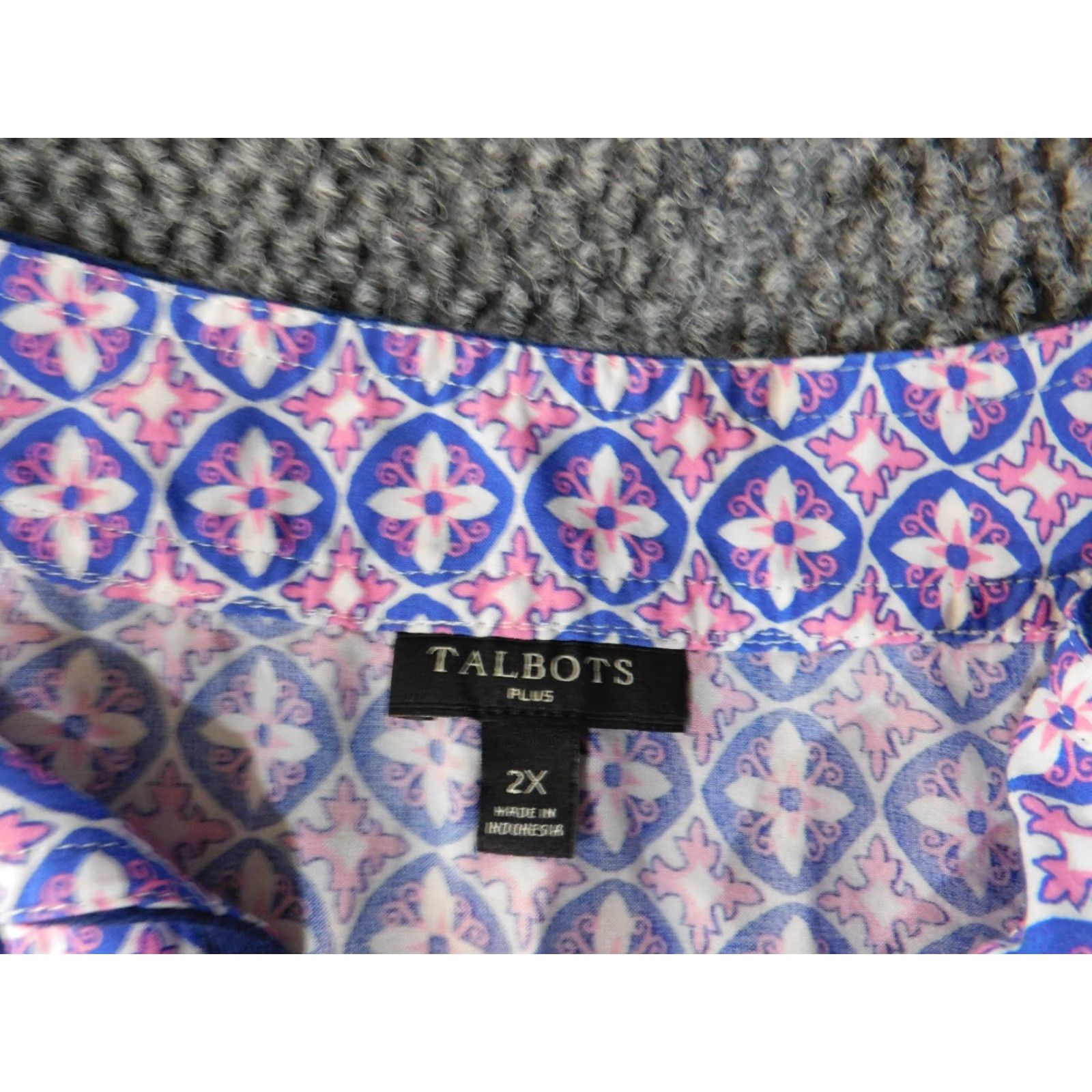 Talbots Talbots Blouse Purple 2X Womens Geometric Rayon Collared Pullover Long Sleeve Casual Day Womens Plus Size Size XXL / US 16-18 / IT 52-54 - 4 Thumbnail
