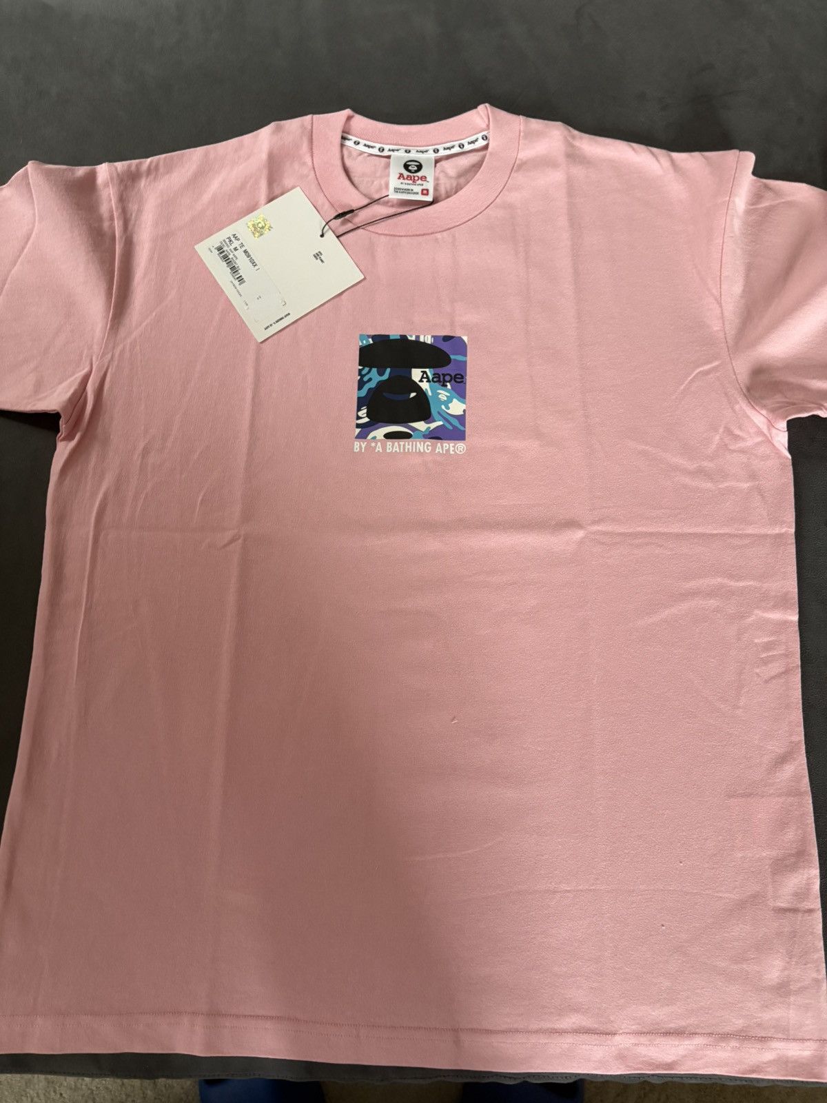 Aape t-shirt pink purple and blue ape face
