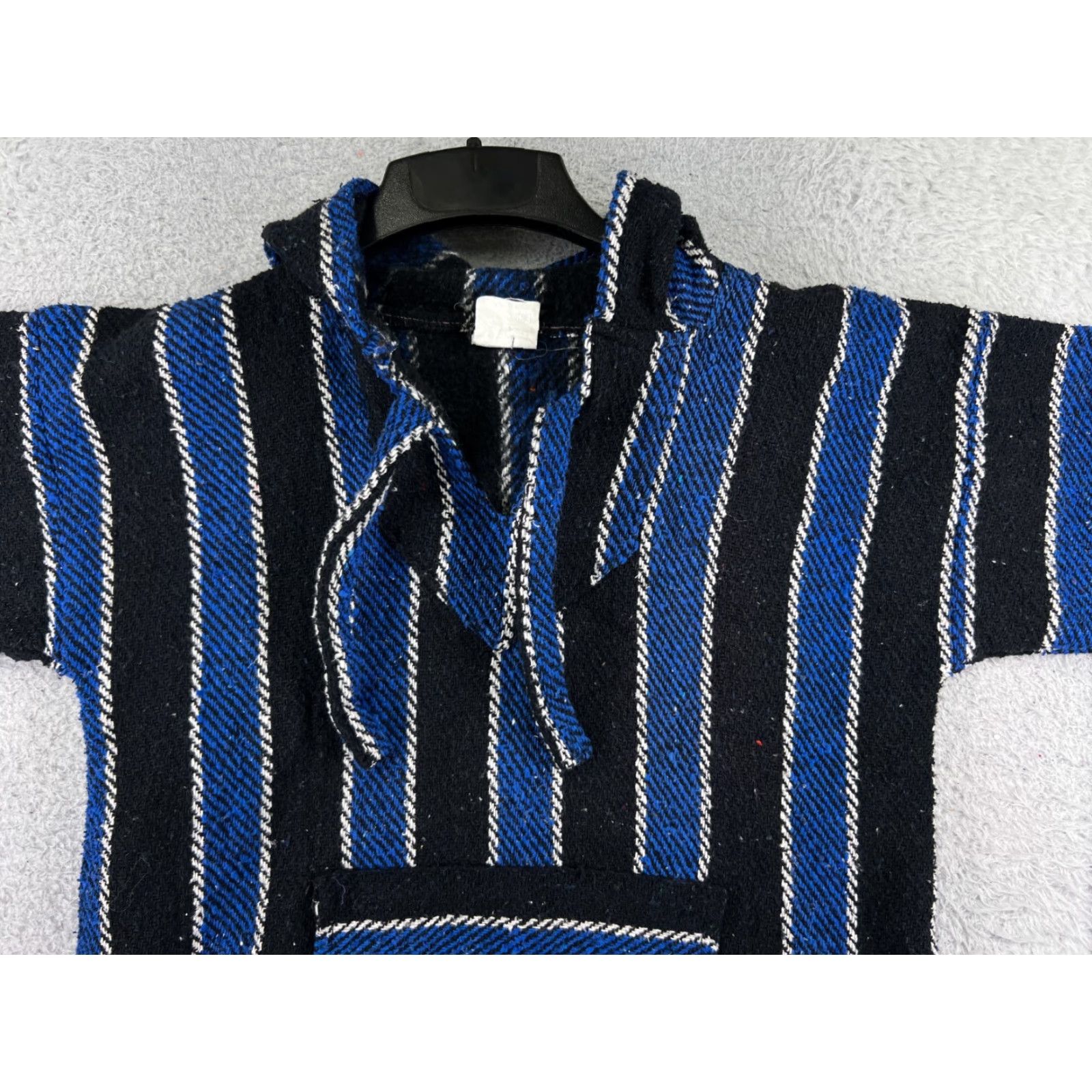 Vintage Baja Hoodie Mens Medium Green Blue Stripe Acrylic Blend Mexico Poncho Drug Rug Sweatshirt Pullover Hooded Size US S / EU 44-46 / 1 - 6 Thumbnail