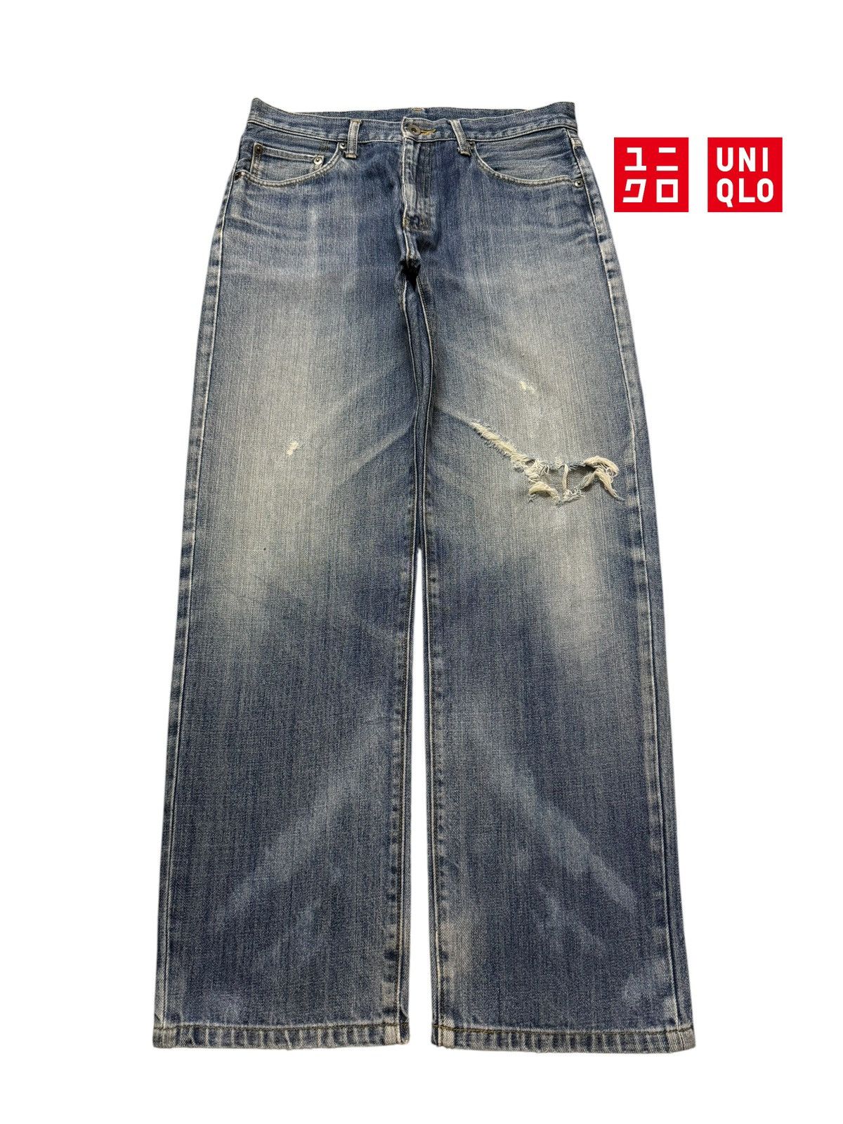 Uniqlo Vintage Y2K Japanese Uniqlo Faded Blue Wash Distress Relaxed Size US 30 / EU 46 - 1 Thumbnail