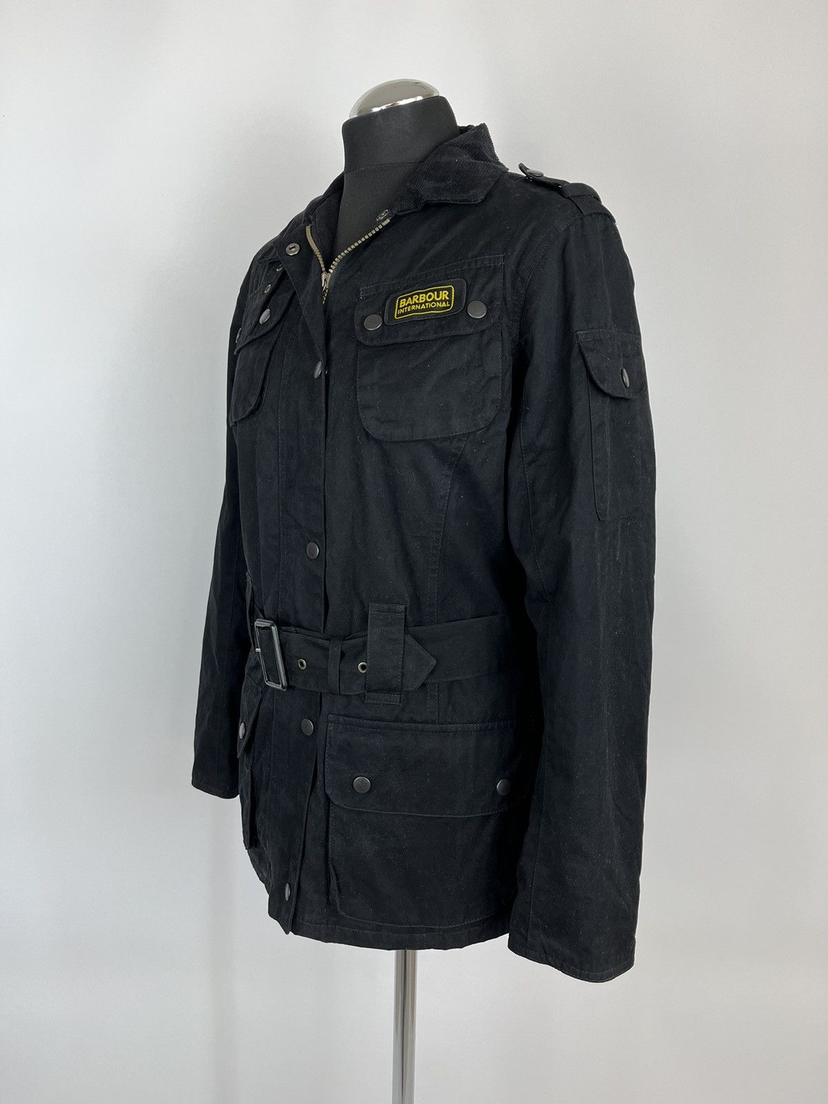 Barbour × Designer Barbour L1281 International Jacket UK 12 Black Belted (0362) Size M / US 6-8 / IT 42-44 - 2 Thumbnail
