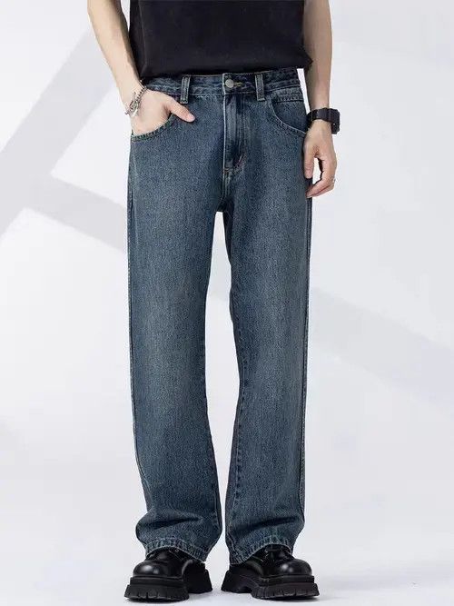 Jean Vintage Wash Distressed Straight Loose Jeans Size US 30 / EU 46 - 4 Thumbnail